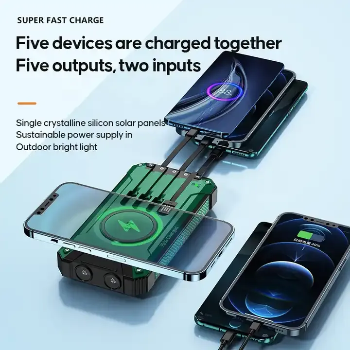 🔥49% OFF TODAY - Wireless Charger Solar Power Bank Built-in Cables Waterproof/Shockproof-Festivesl