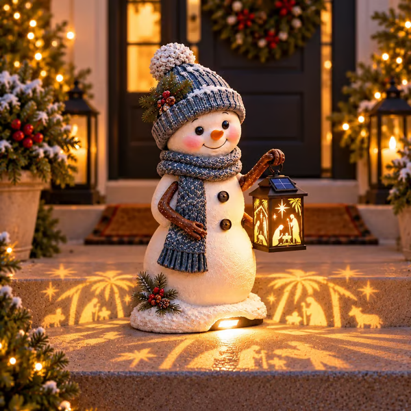 ⛄✨ Snowman Nativity Glow – Solar Christmas Step Light with Holy Family Projection 🎄✝️