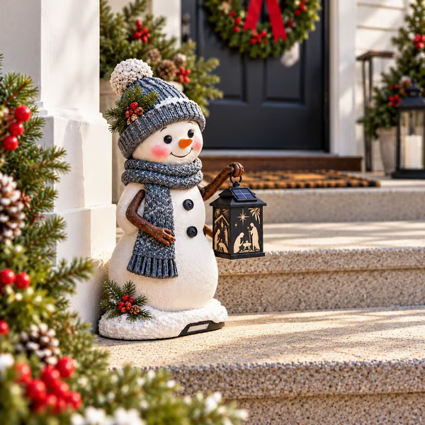 ⛄✨ Snowman Nativity Glow – Solar Christmas Step Light with Holy Family Projection 🎄✝️