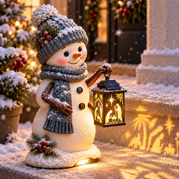 ⛄✨ Snowman Nativity Glow – Solar Christmas Step Light with Holy Family Projection 🎄✝️