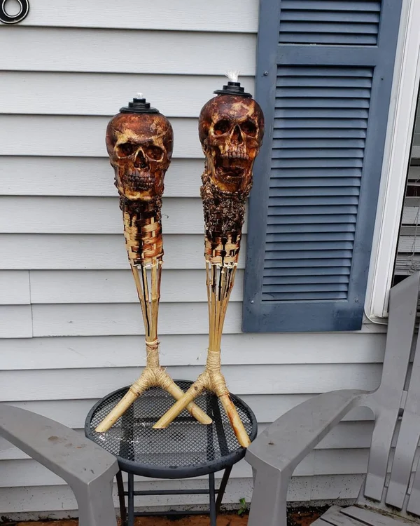 🎃Pre-Halloween promotion 💀Handmade Skull Tiki Torch