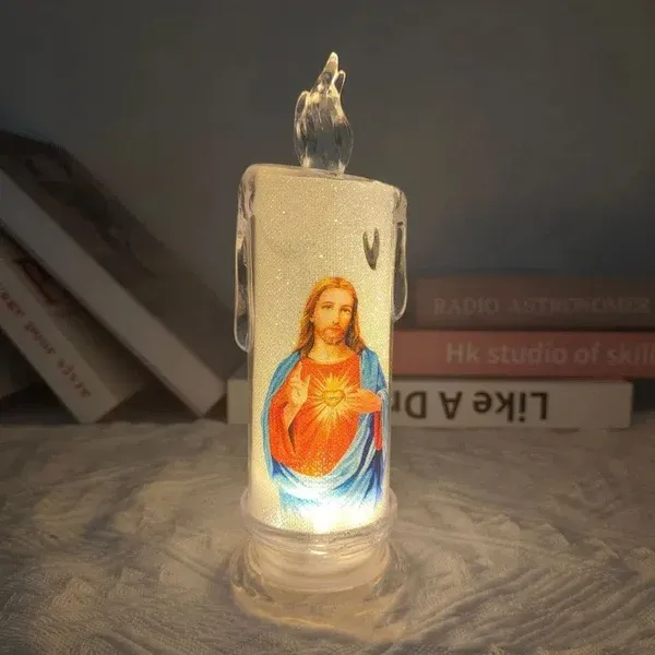 🕯️🕯️LED prayer flameless candles, Jesus saints religious decoration,