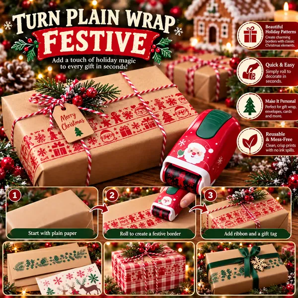 Plain wrapping paper transformed with festive roller-stamped patterns