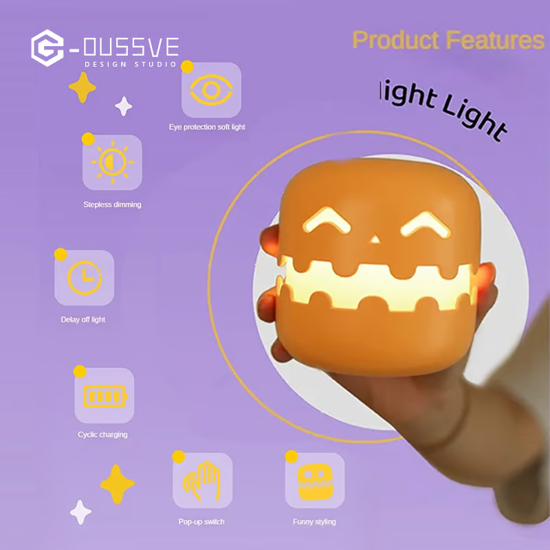 🎃 Pumpkin Night Light - Rechargeable LED Lamp with Adjustable Brightness & Timer for Halloween Decor ✨-Festivesl