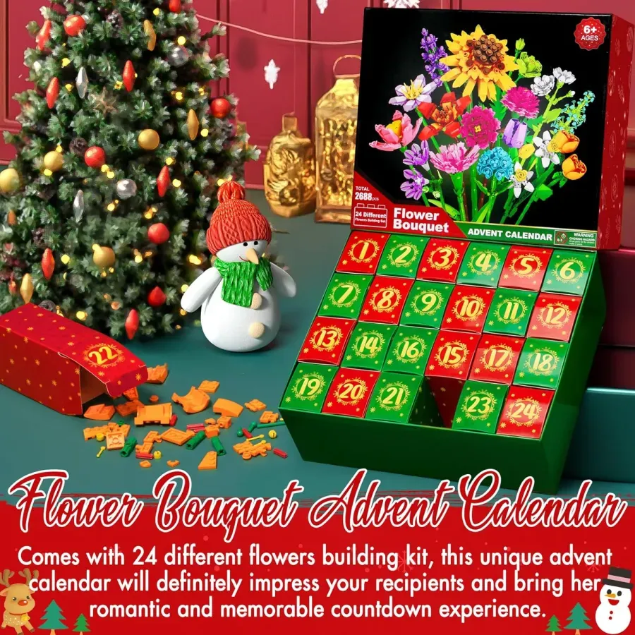 🌻2024 Advent Calendar 24 Days Sunflower Bouquet Building Blocks🌲