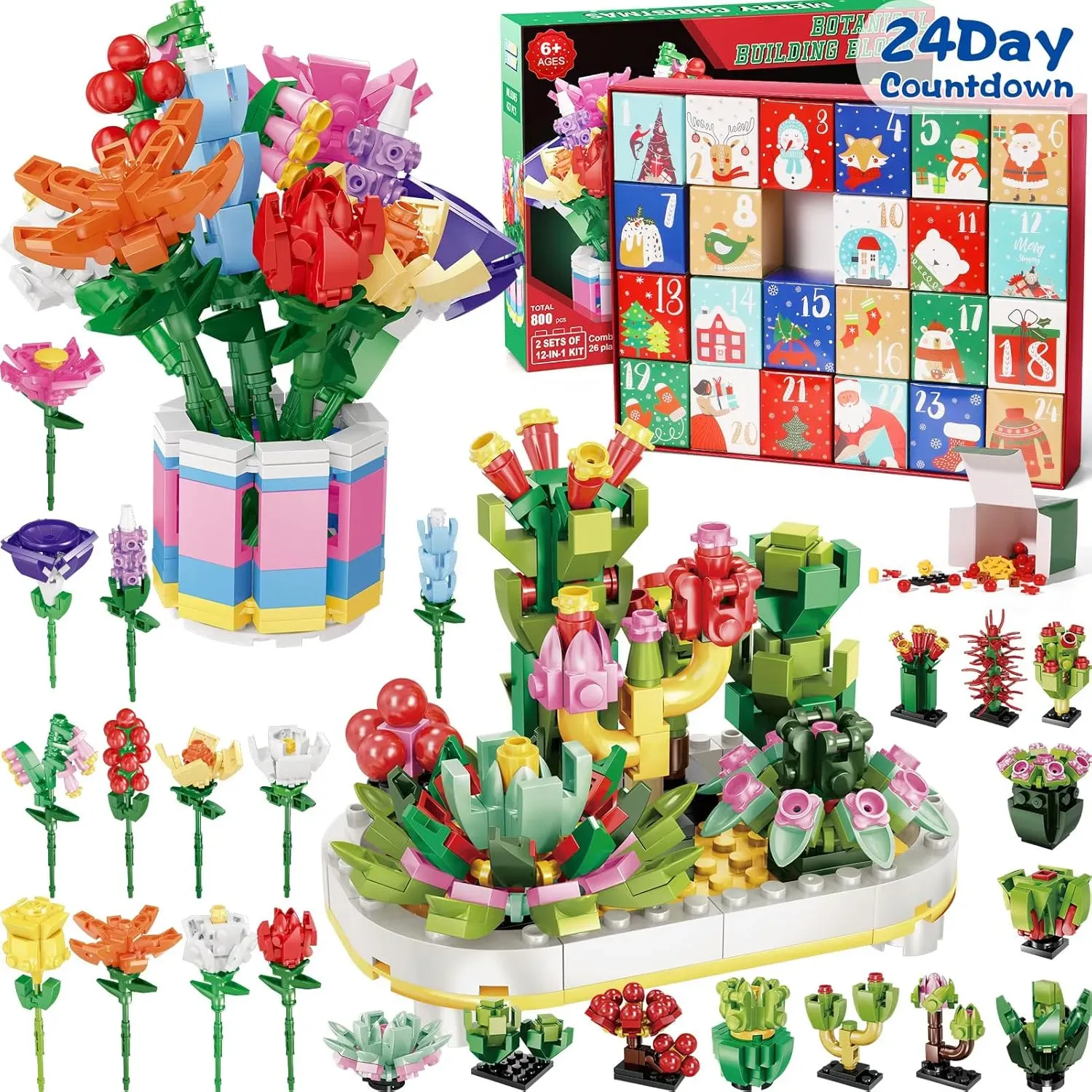 🌻2024 Advent Calendar 24 Days Sunflower Bouquet Building Blocks🌲
