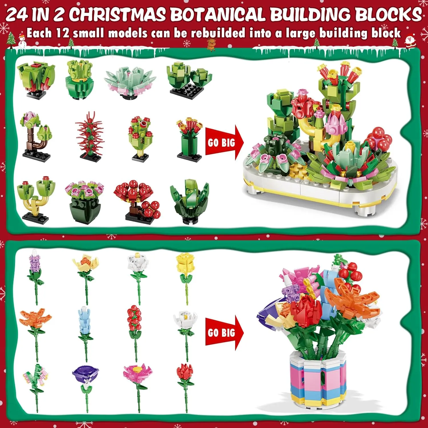 🌻2024 Advent Calendar 24 Days Sunflower Bouquet Building Blocks🌲