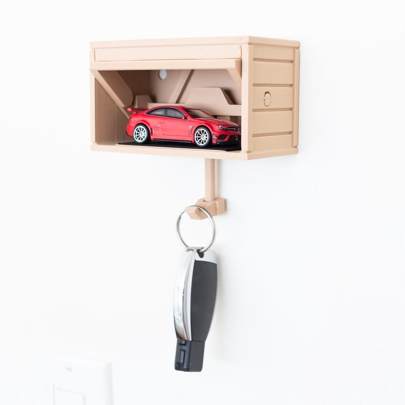 Customizable Key Holder, HotWheels Car Garage with Opening Door (Garage Only) - Beige 3D Printed HotWheels Display image 2