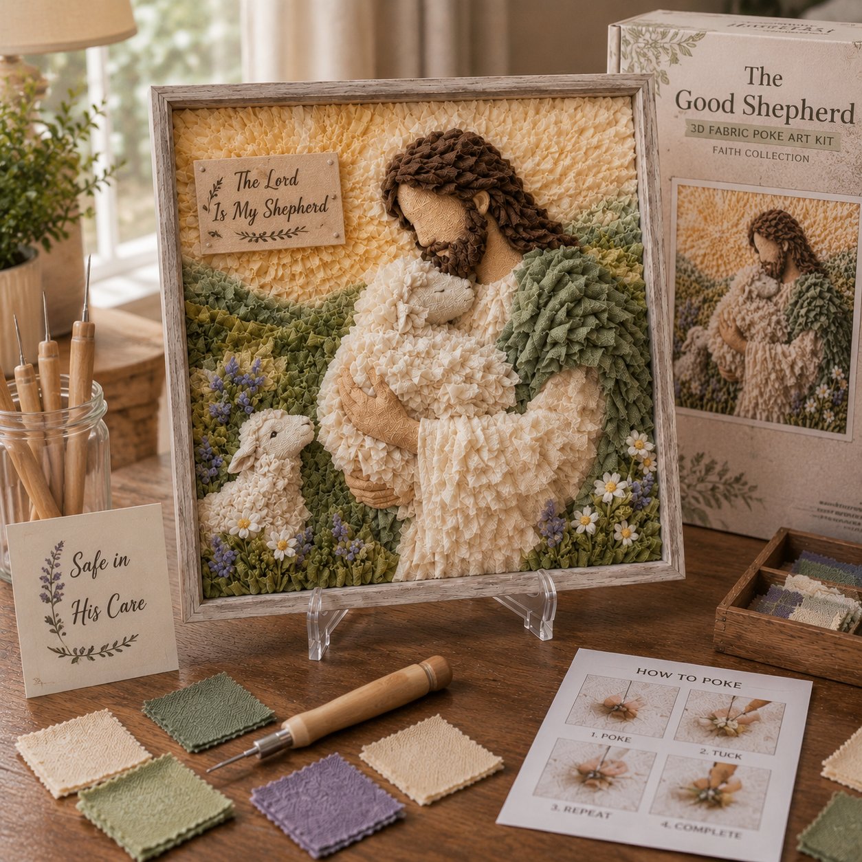 The Good Shepherd finished fabric poke artwork