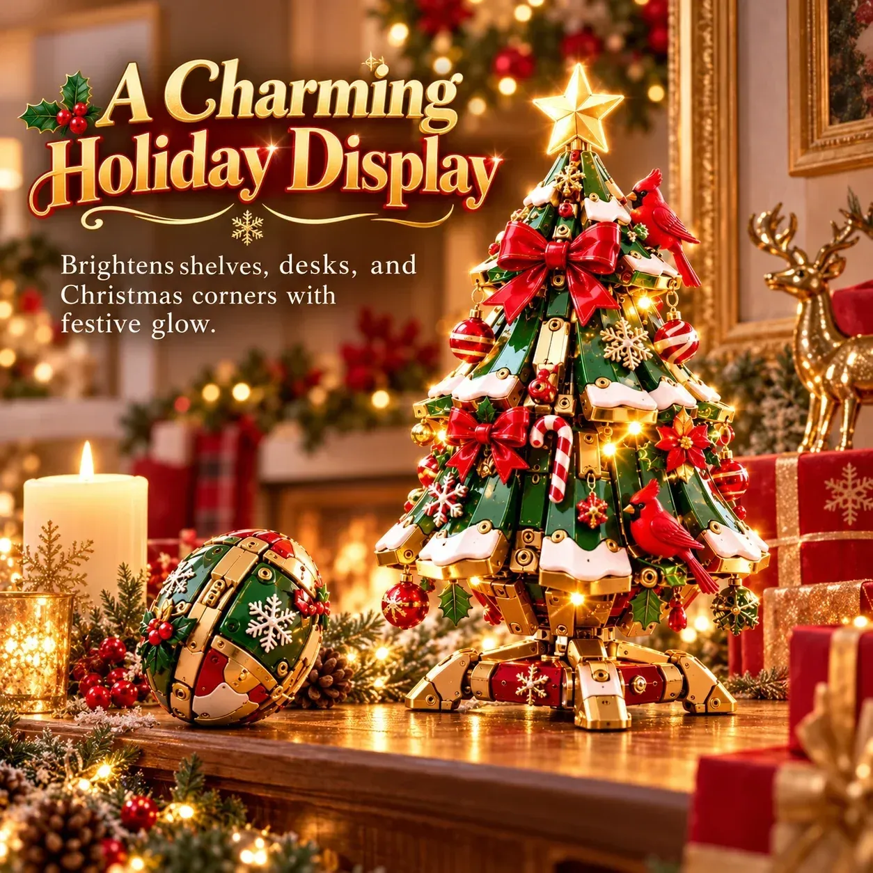 Transforming Christmas egg and tree forms styled in a festive home