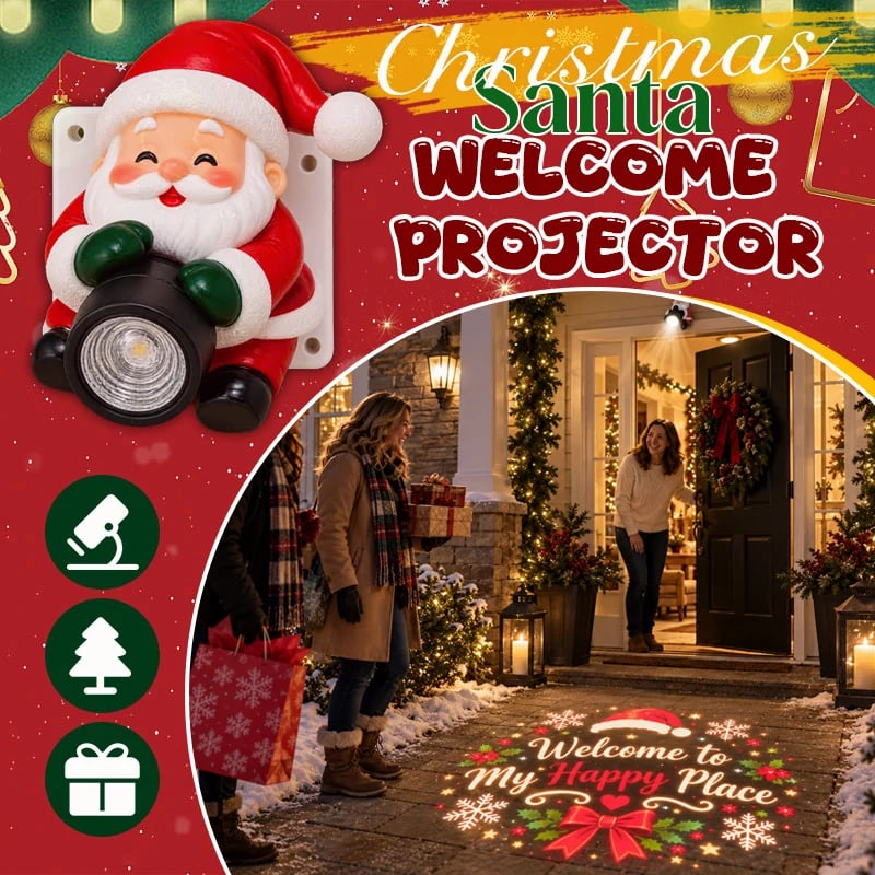 Santa Christmas Welcome Projector displaying a festive greeting
