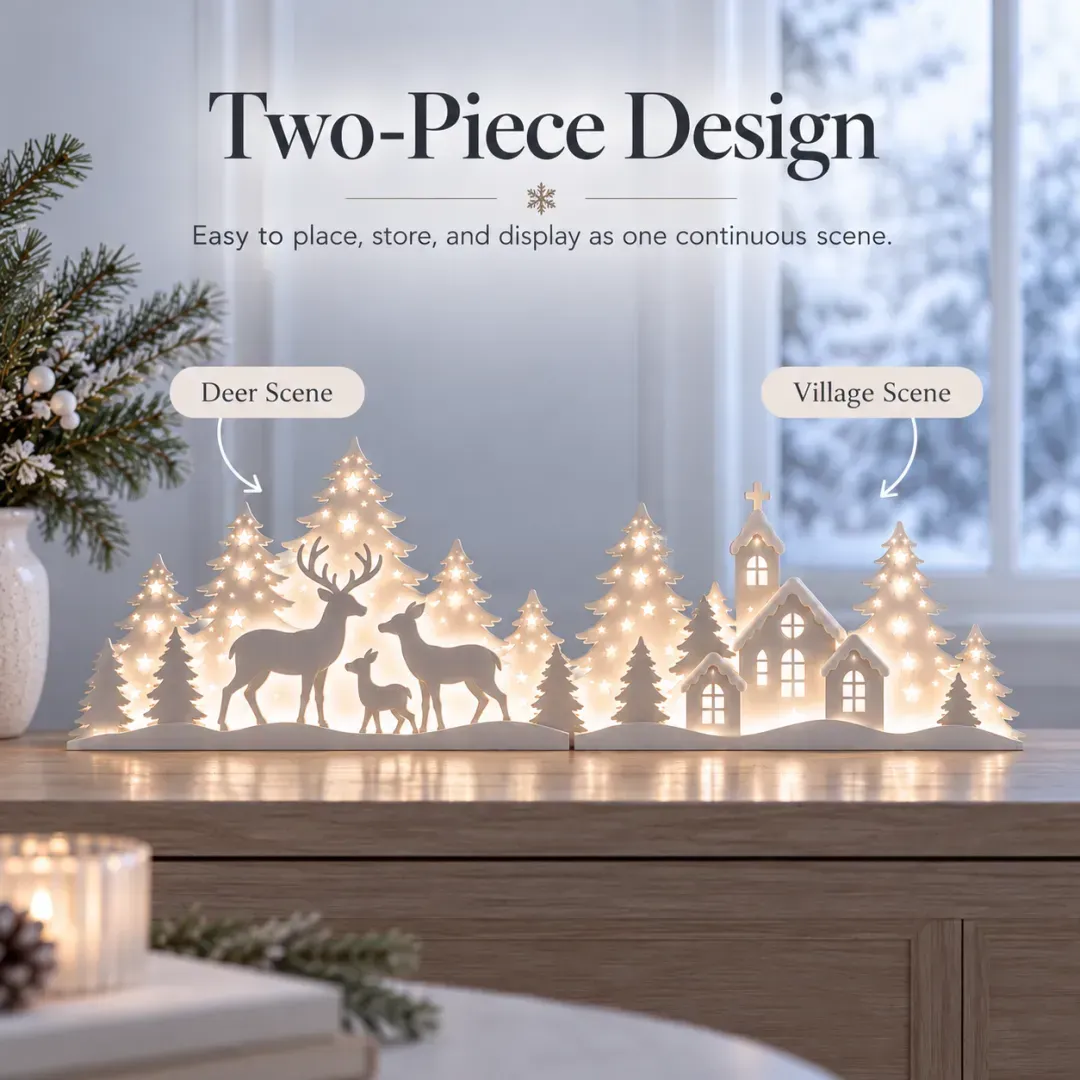 LED Christmas deer village window decor detail