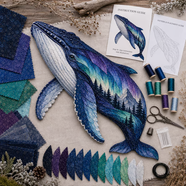 🔥LAST DAY 50% OFF - 🐻Northern Lights Wildlife DIY Patchwork Kit | Aurora Layered Fabric Art, Beginner Sewing Decor & Handmade Nature Gift