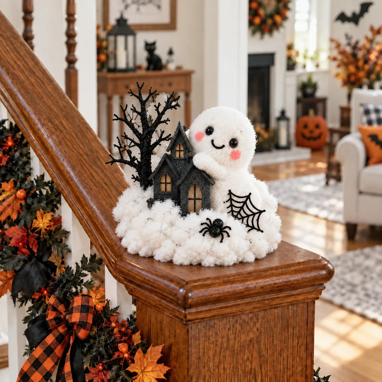 Glowing Ghost Staircase Decor &ndash; Cute Halloween Railing Accent