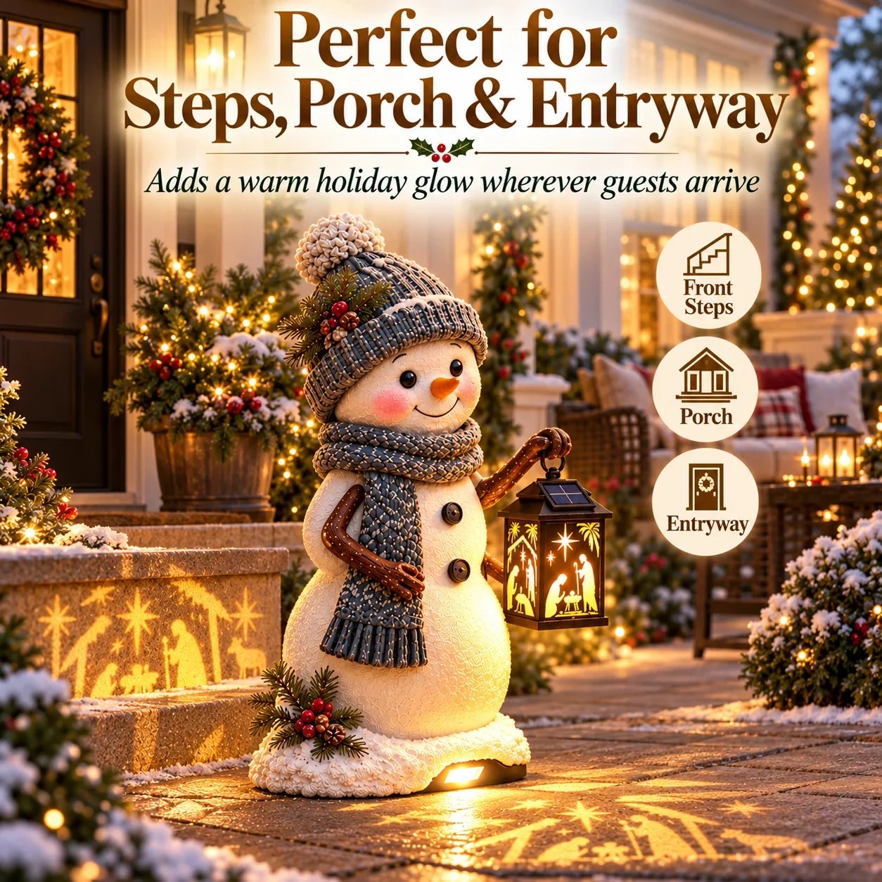 Snowman Christmas porch scene