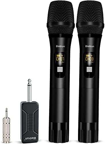 Wireless Microphone, MAIYUE UHF Metal Dual Handheld Cordless Dynamic Mic System with Rechargeable Receiver, 1/4‘’Output, for Karaoke, Church, Speech, Wedding, Party Singing(160 ft Range)-Auto Connect-OXIMETERBUY