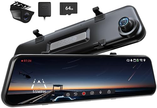 Mirror Dash Cam Backup Camera / 2160P Full HD Smart Rearview Mirror / Cars & Trucks Front and Rear View Dual Cameras / Night Vision  Parking Assistance / Free 32GB Card & GPS-OXIMETERBUY