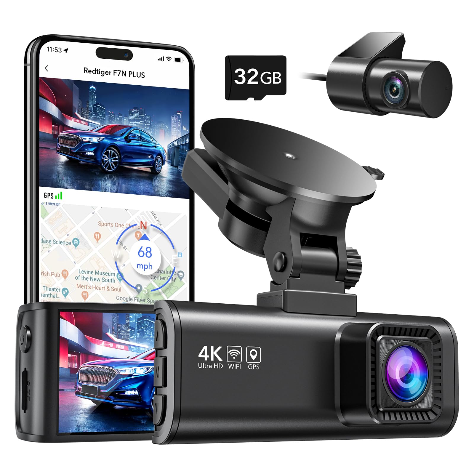 Dash Cam Front Rear / 4K/2.5K Full HD Dash Camera for Cars / Free 32GB Card / Built-in Wi-Fi GPS / 3.16” IPS Screen  Night Vision / 170°Wide Angle  WDR  24H Parking Mode-OXIMETERBUY