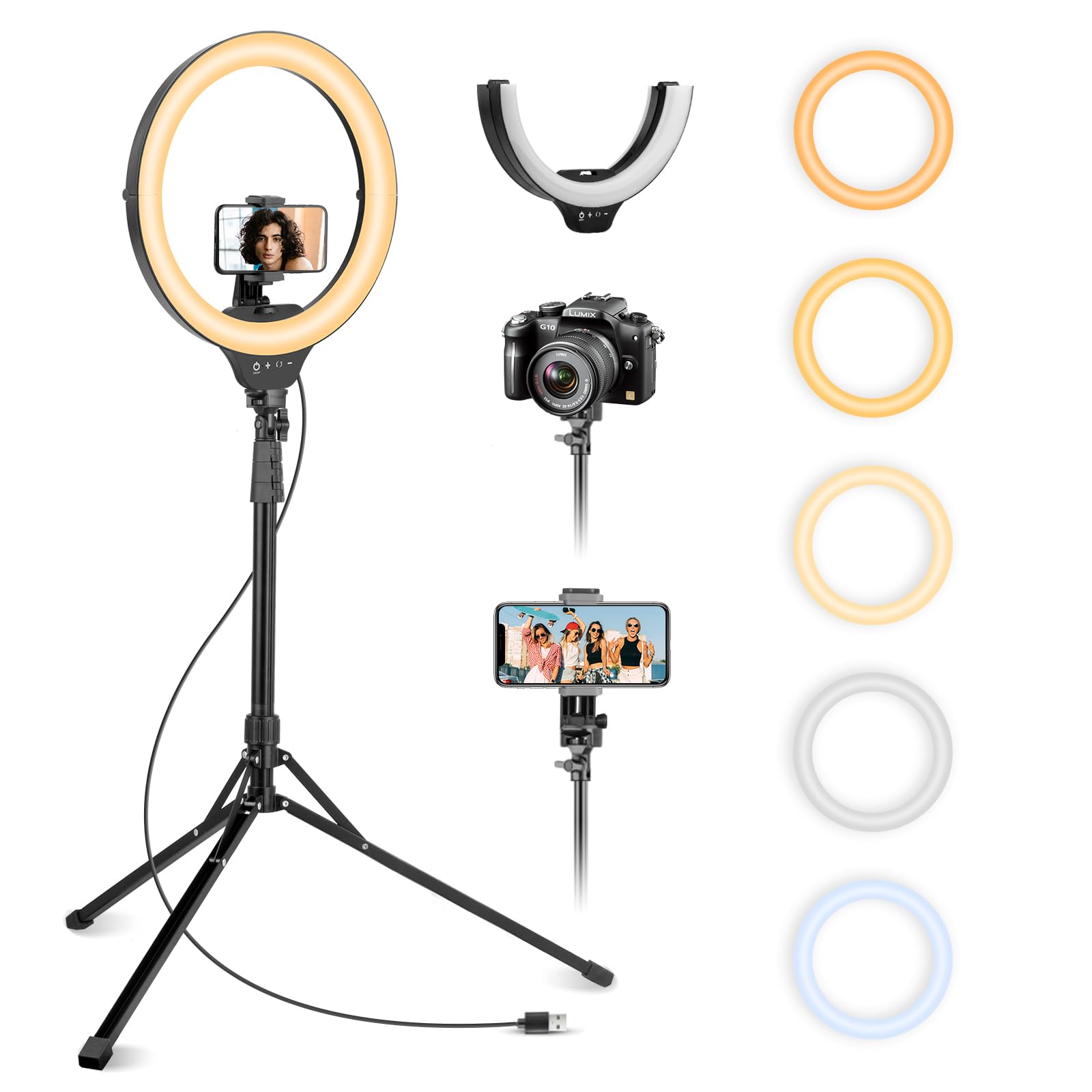 Aureday 14'' Selfie Ring Light with 62'' Tripod Stand and Phone Holder, Dimmable LED Phone Ringlight for Makeup/Video Recording/Photography, Circle Lighting for All Cell Phones&Lightweight Cameras-OXIMETERBUY