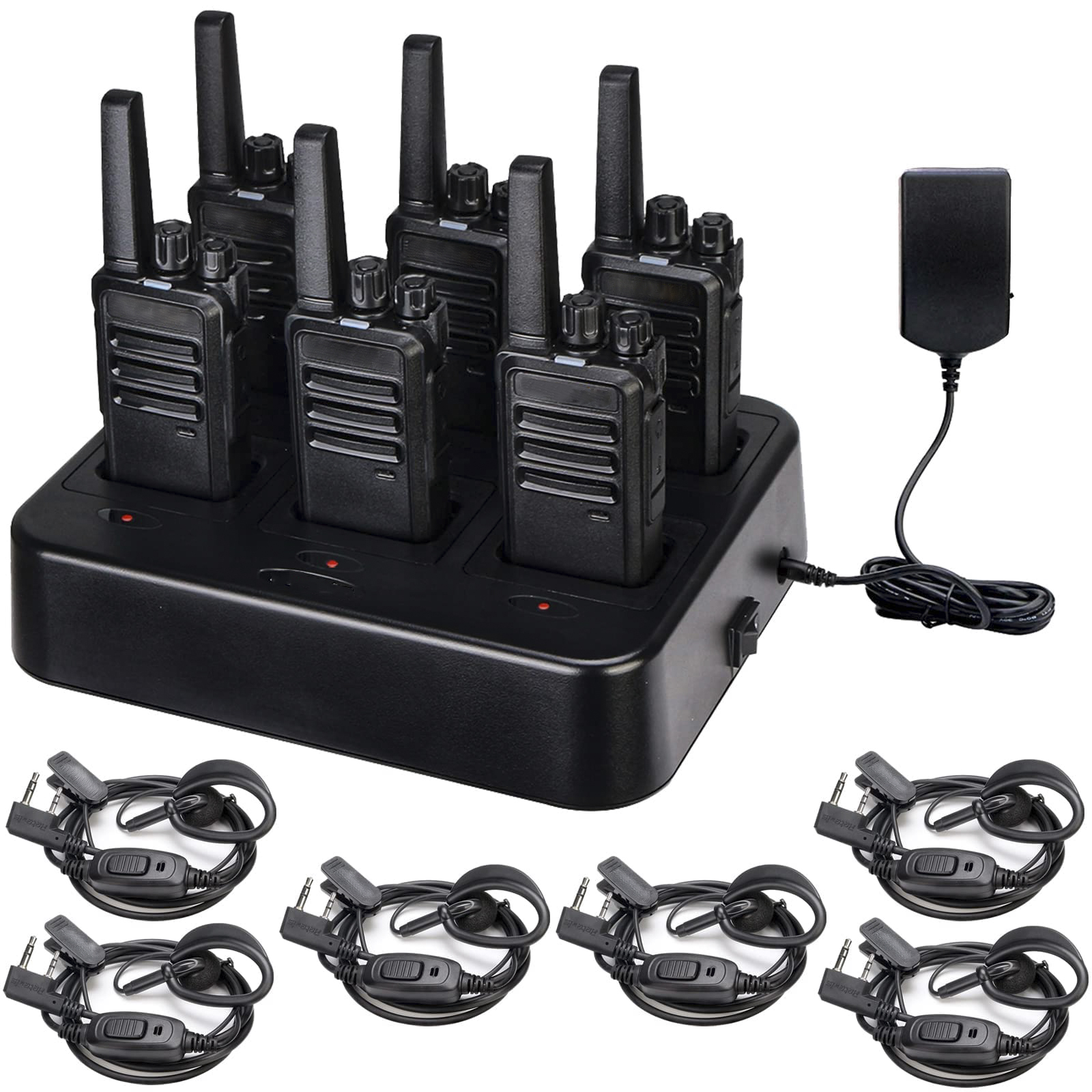 Walkie Talkies with Earpiece, Portable FRS Two-Way Radios Rechargeable, with 6 Way Multi Unit Charger, Hands Free, Long Range, Rugged 2 Way Radios 6 Pack for Adults School Church-OXIMETERBUY