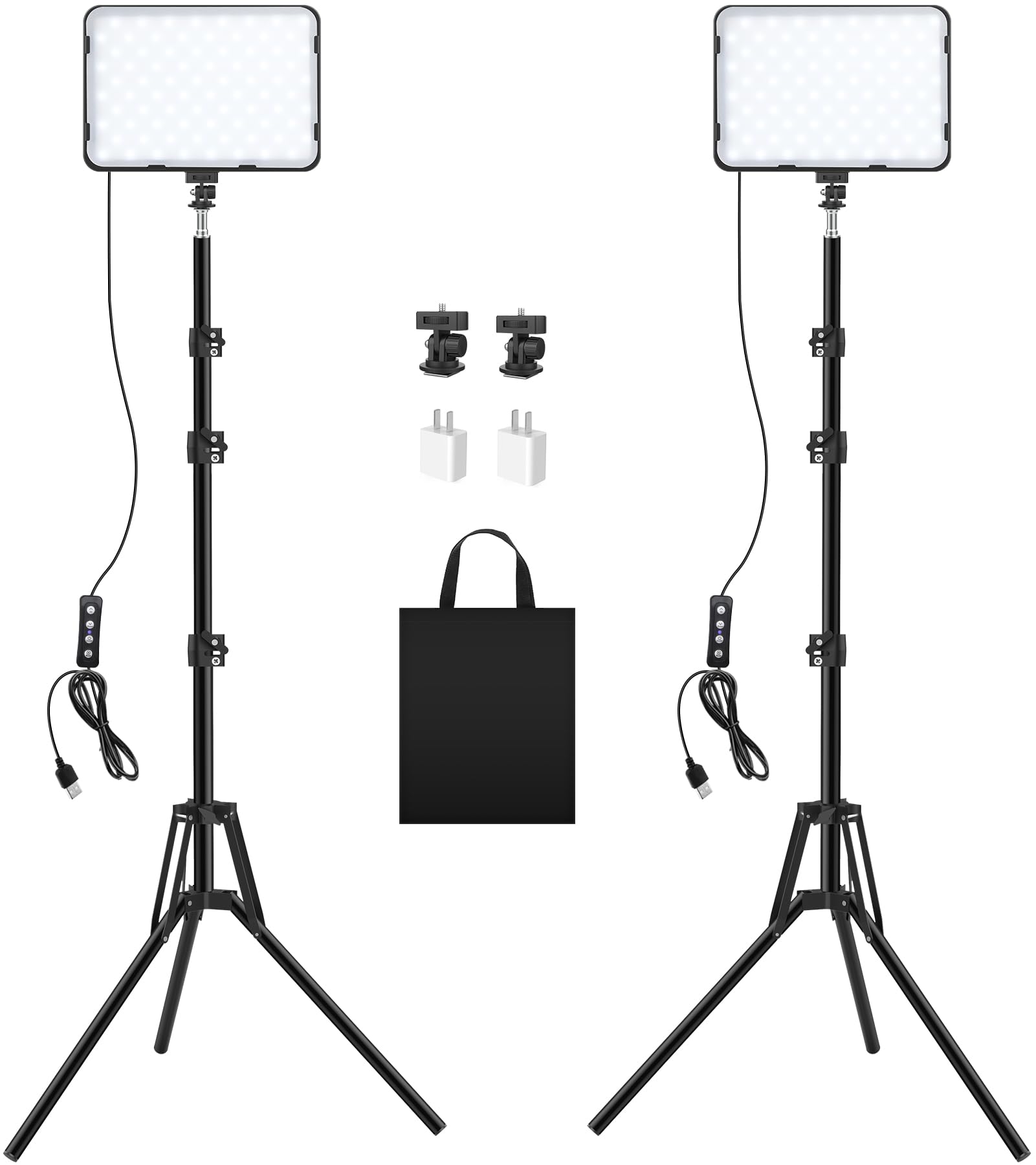 2 Pack Photography Video Lighting Kit, LED Video Light with 62'' Tripod Stand, Tinpops 2500-8500K Studio Streaming Lighting for Video Recording Live Game Podcast YouTube Portrait Photo Shooting-OXIMETERBUY