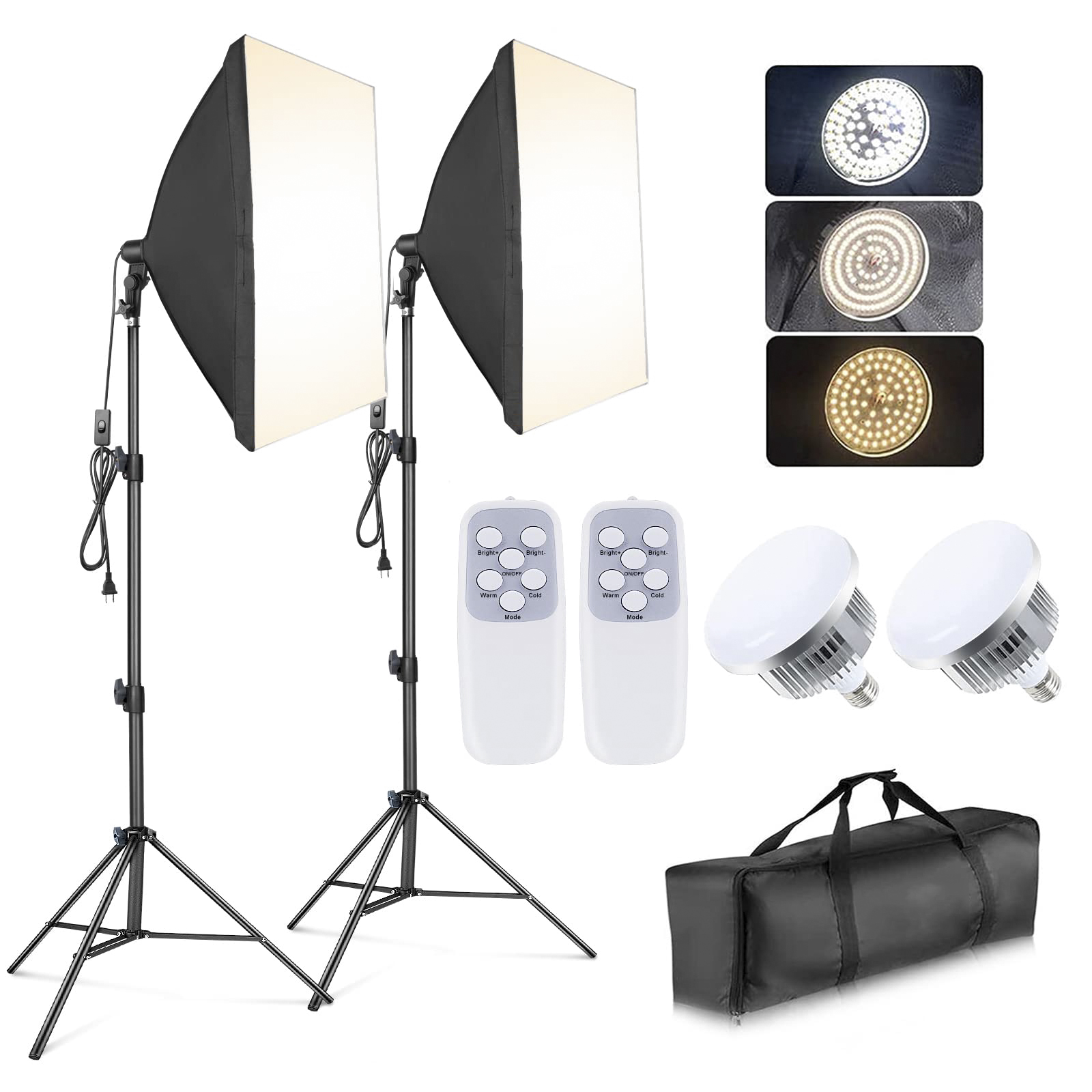 Softbox Photography Lighting Kit, Professional Photo Studio Lighting with 2x27x27in Soft Box | 2X 85W 3000-7500K E26 LED Bulb,Continuous Lighting Kit for Video Recording (ST-10877)-OXIMETERBUY