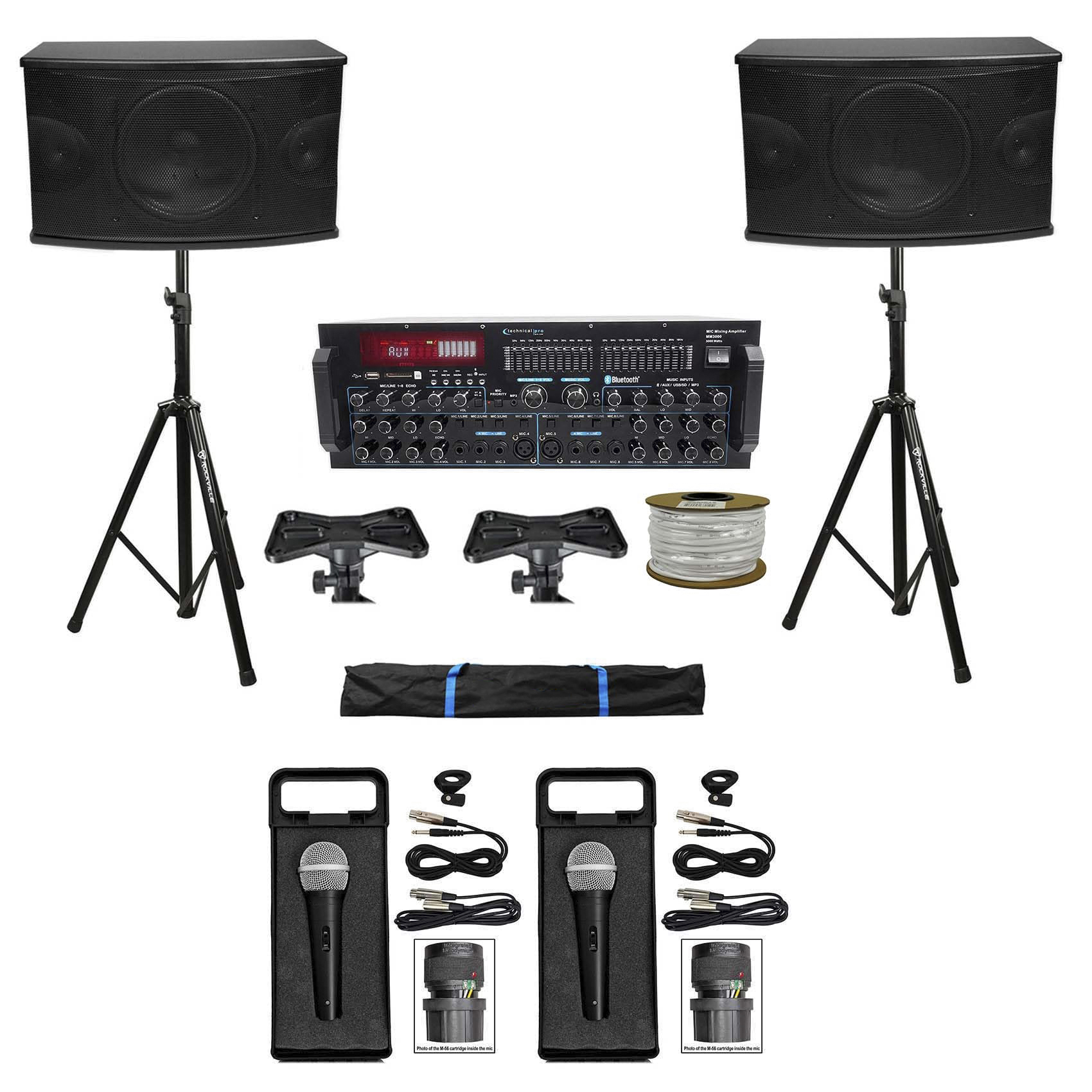 Rockville Karaoke Machine System w/(2) 10" Speakers+Bluetooth Pro Mixer Amp+Mics-OXIMETERBUY