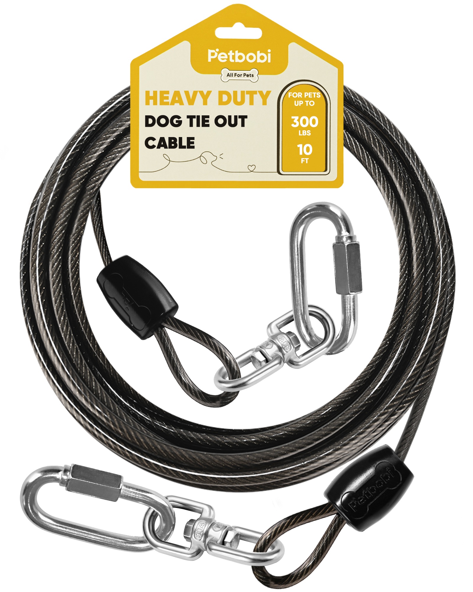 Petbobi Heavy Duty Dog Tie Out Cable, 30ft for Large Dogs Up to 300Lbs