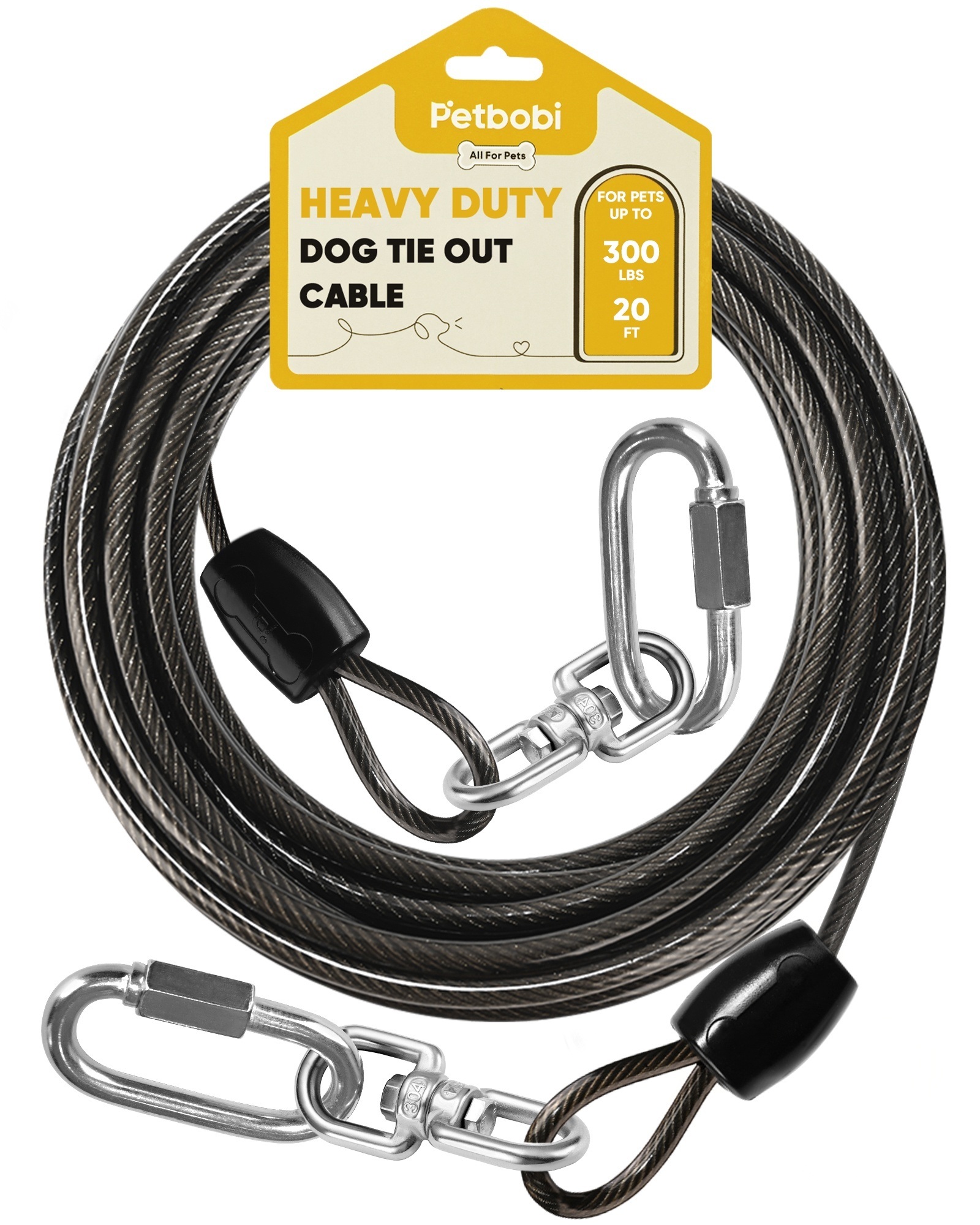 Petbobi Heavy Duty Dog Tie Out Cable, 30ft for Large Dogs Up to 300Lbs
