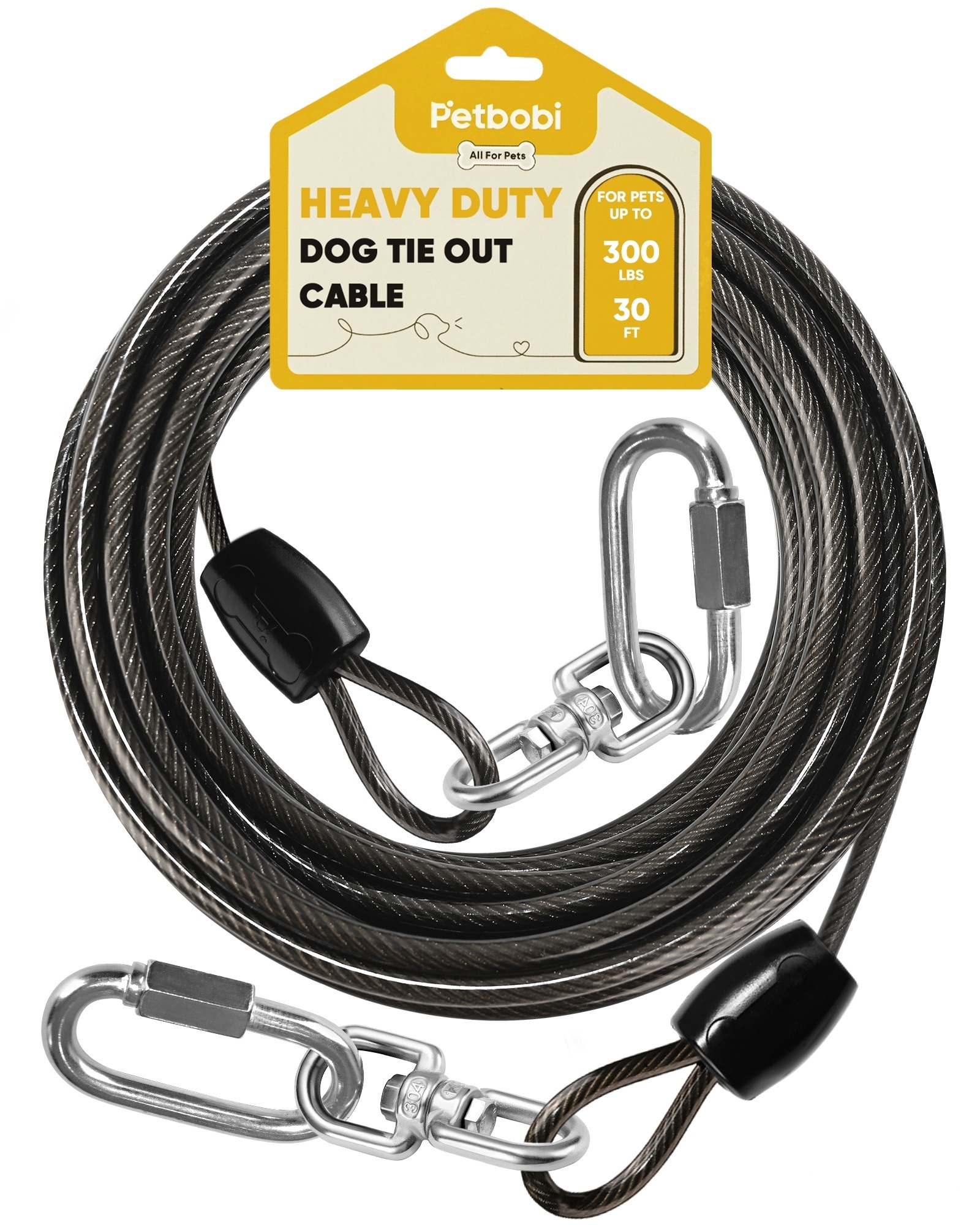 Petbobi Heavy Duty Dog Tie Out Cable, 30ft for Large Dogs Up to 300Lbs