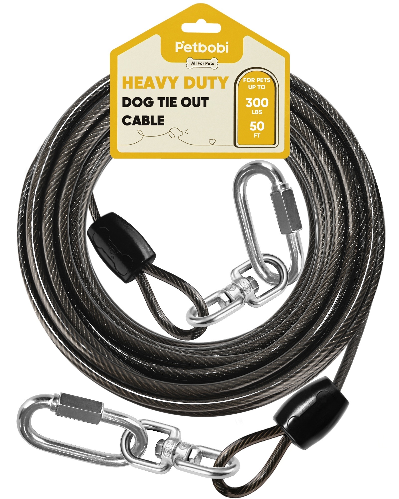 Petbobi Heavy Duty Dog Tie Out Cable, 30ft for Large Dogs Up to 300Lbs