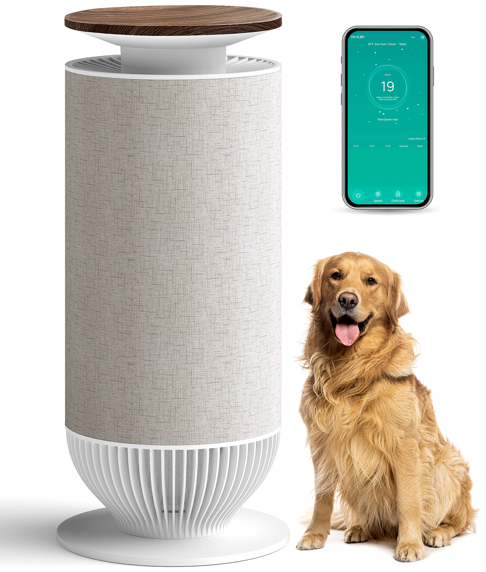 Petbobi Air Purifiers for Home Large Room, H13 True HEPA Air Purifiers for Home Pet Hair Dander Odor Pollen, Air Cleaner with 360° Air Intake, PM2.5 Monitor, Smart App Control, Quiet Operation