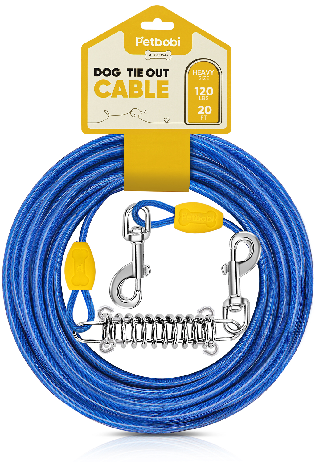 Petbobi Dog Tie Out Cable 30ft with Spring, Heavy Duty Dog Leads for Yard	