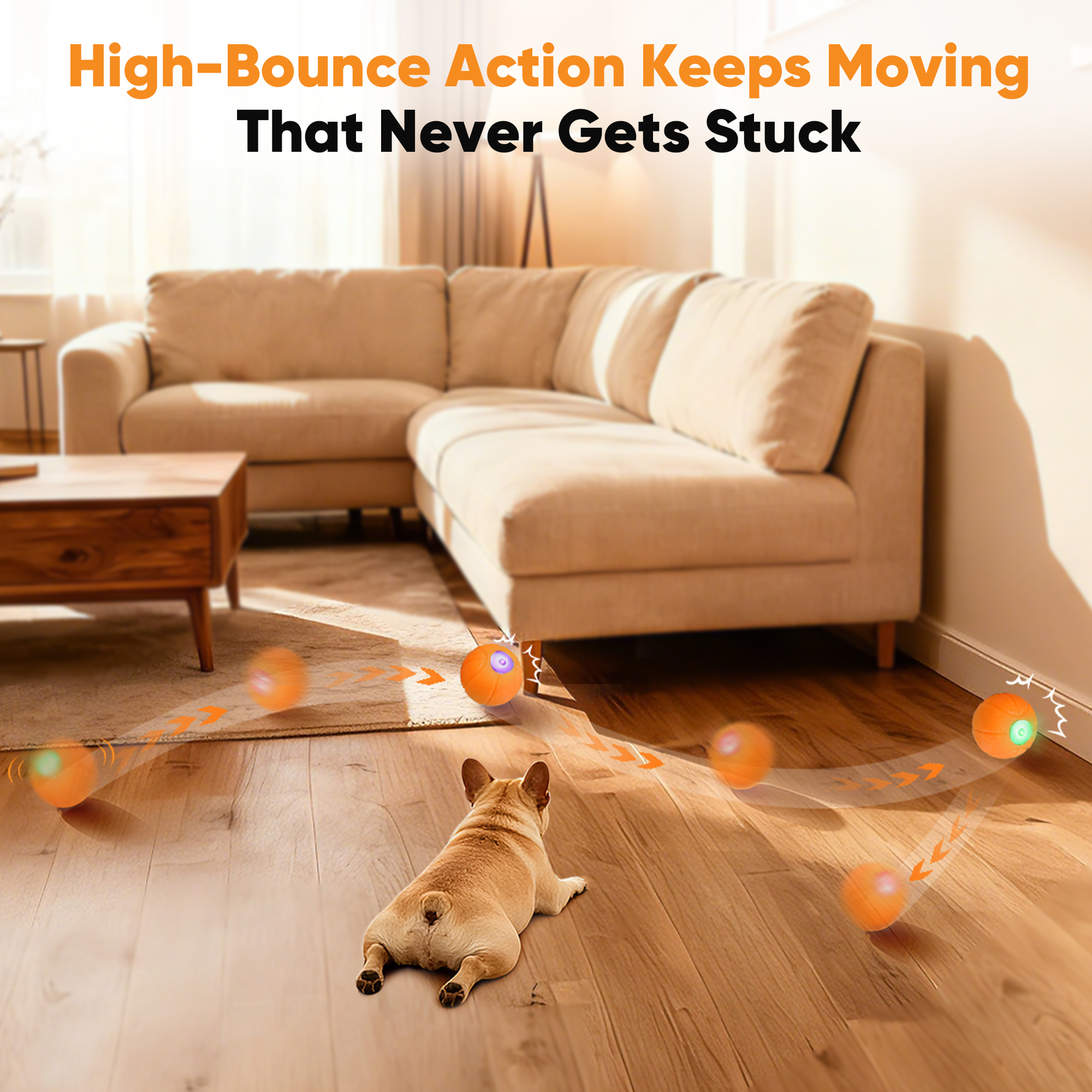 "Petbobi Interactive Dog Ball, Moving & Vibrating Automatic Dog Toy, Thick TPU Basketball Design, USB Rechargeable, Washable & Chew-Resistant Self-Moving Dog Toy for Small Medium Dogs "