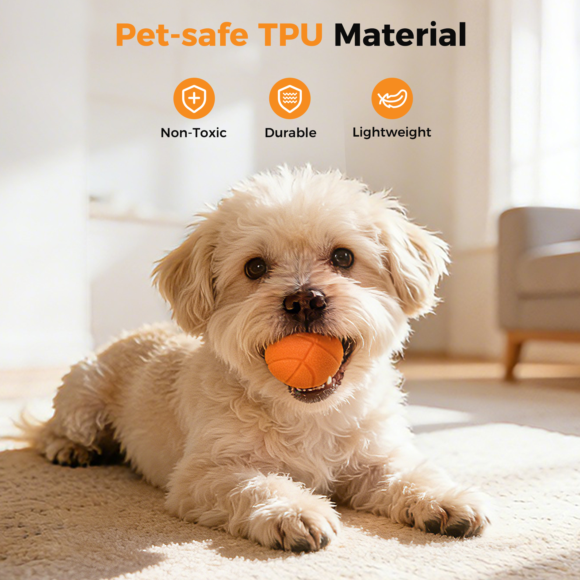 "Petbobi Interactive Dog Ball, Moving & Vibrating Automatic Dog Toy, Thick TPU Basketball Design, USB Rechargeable, Washable & Chew-Resistant Self-Moving Dog Toy for Small Medium Dogs "