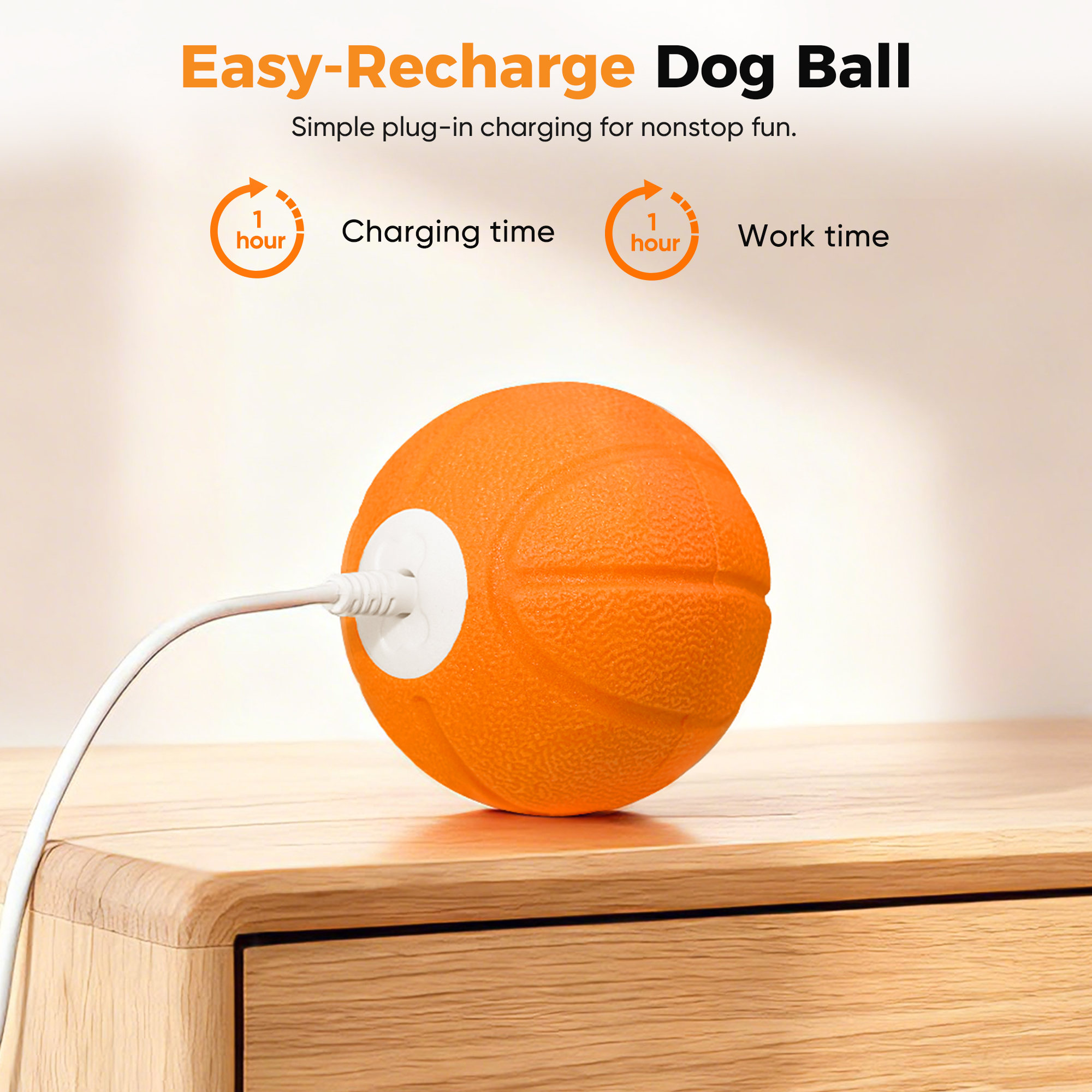 "Petbobi Interactive Dog Ball, Moving & Vibrating Automatic Dog Toy, Thick TPU Basketball Design, USB Rechargeable, Washable & Chew-Resistant Self-Moving Dog Toy for Small Medium Dogs "