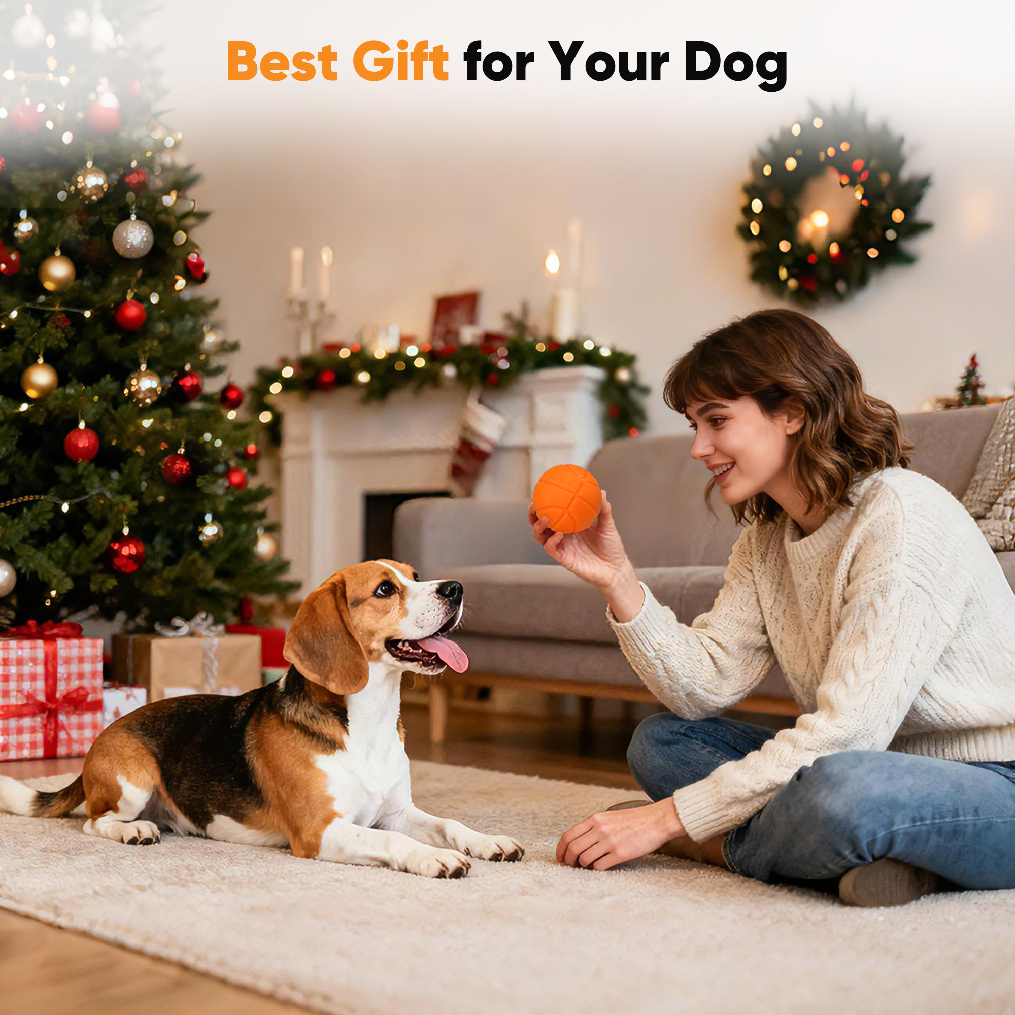 "Petbobi Interactive Dog Ball, Moving & Vibrating Automatic Dog Toy, Thick TPU Basketball Design, USB Rechargeable, Washable & Chew-Resistant Self-Moving Dog Toy for Small Medium Dogs "