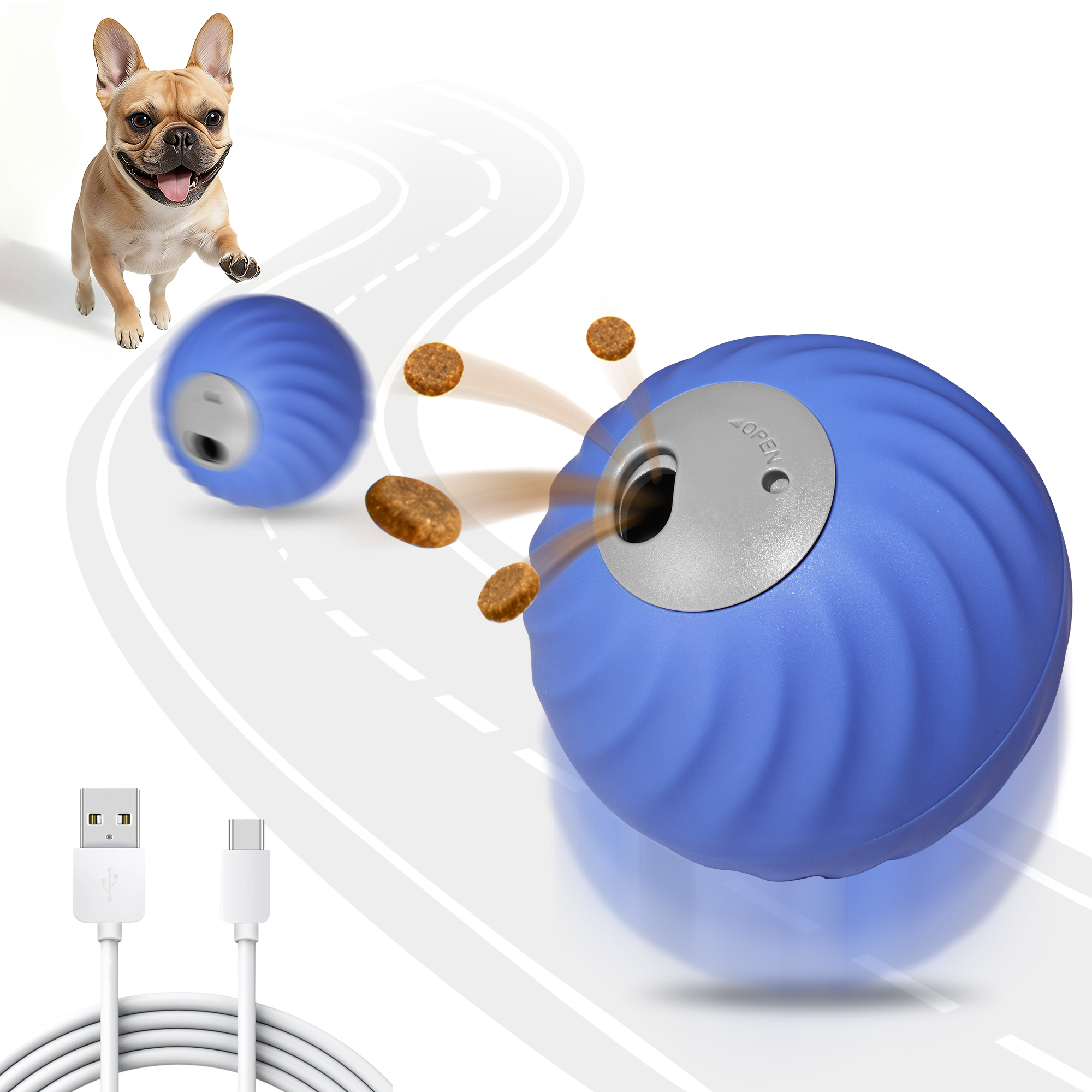 "Petbobi Interactive Dog Ball, USB Rechargeable Moving Dog Toy for Treat Dispensing, 2.87"" Blue Washable TPU Puzzle Ball, Interactive Dog Toys for Small & Medium Dogs, Boredom & Anxiety Relief  "