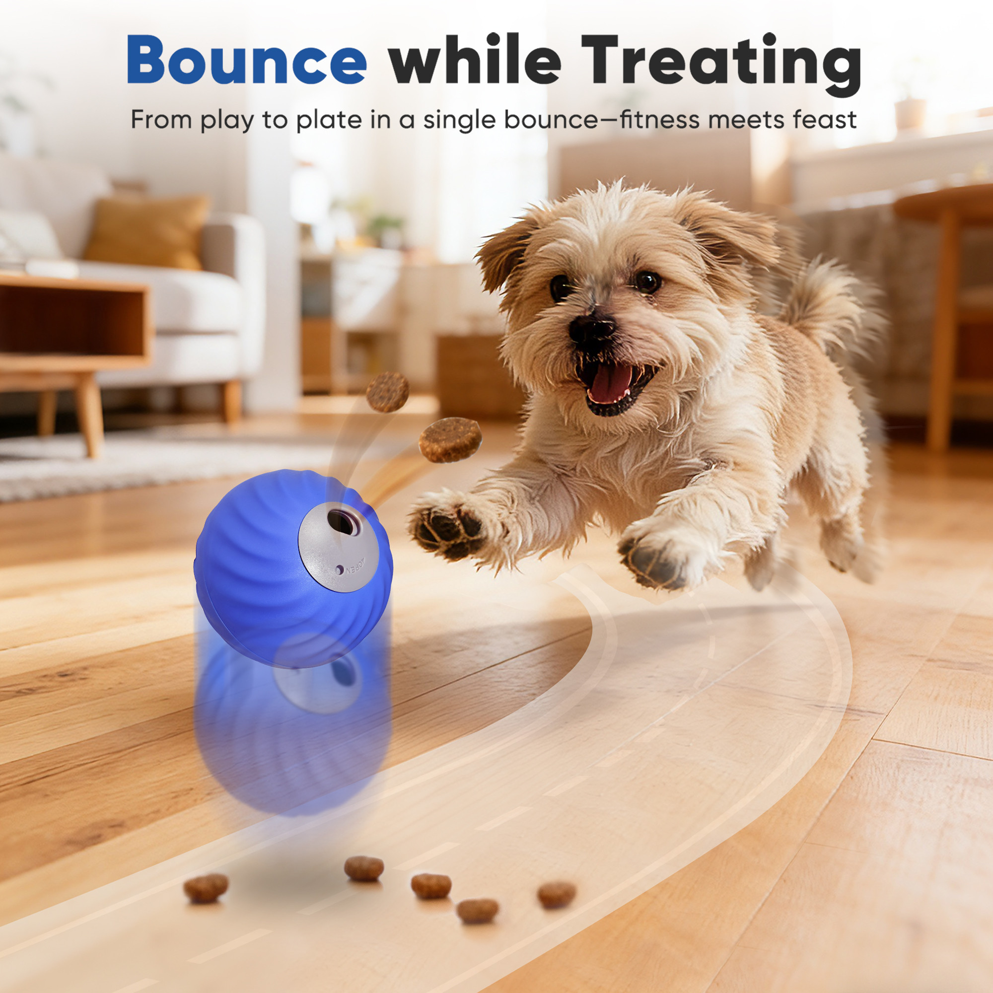 "Petbobi Interactive Dog Ball, USB Rechargeable Moving Dog Toy for Treat Dispensing, 2.87"" Blue Washable TPU Puzzle Ball, Interactive Dog Toys for Small & Medium Dogs, Boredom & Anxiety Relief  "