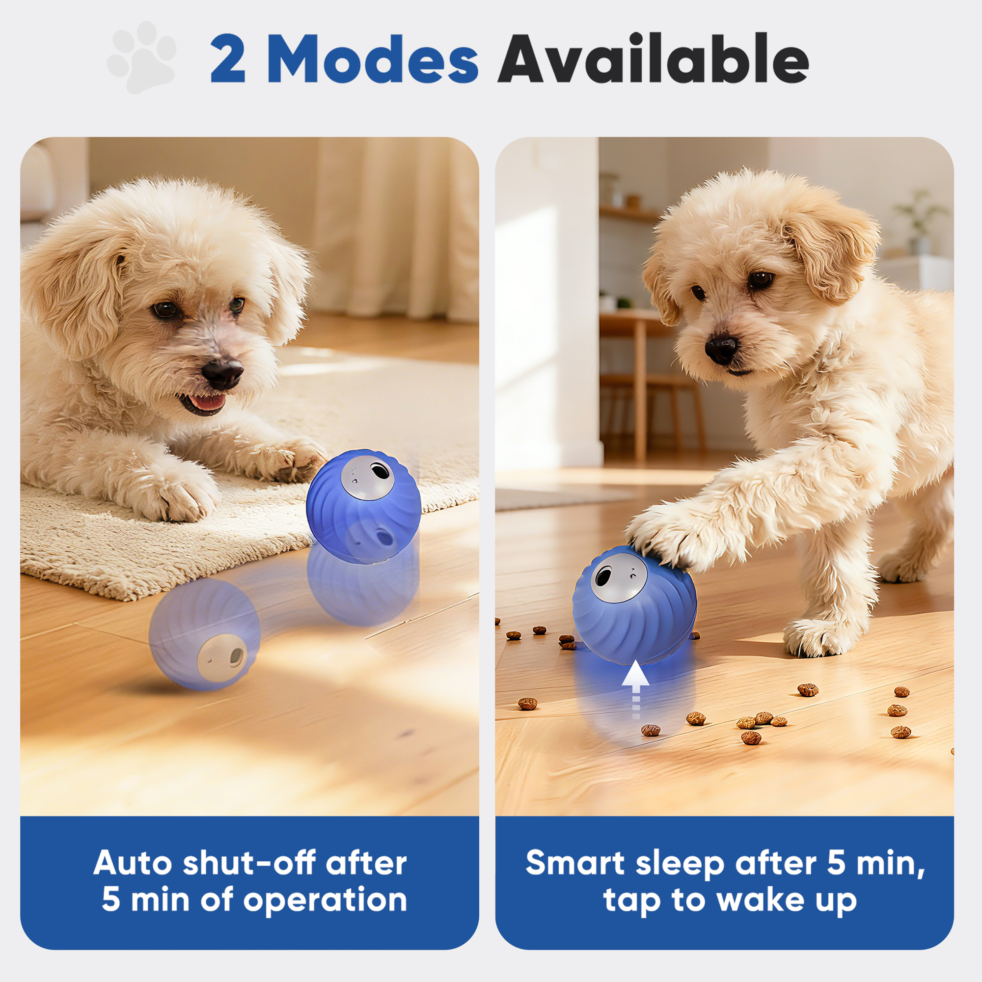 "Petbobi Interactive Dog Ball, USB Rechargeable Moving Dog Toy for Treat Dispensing, 2.87"" Blue Washable TPU Puzzle Ball, Interactive Dog Toys for Small & Medium Dogs, Boredom & Anxiety Relief  "
