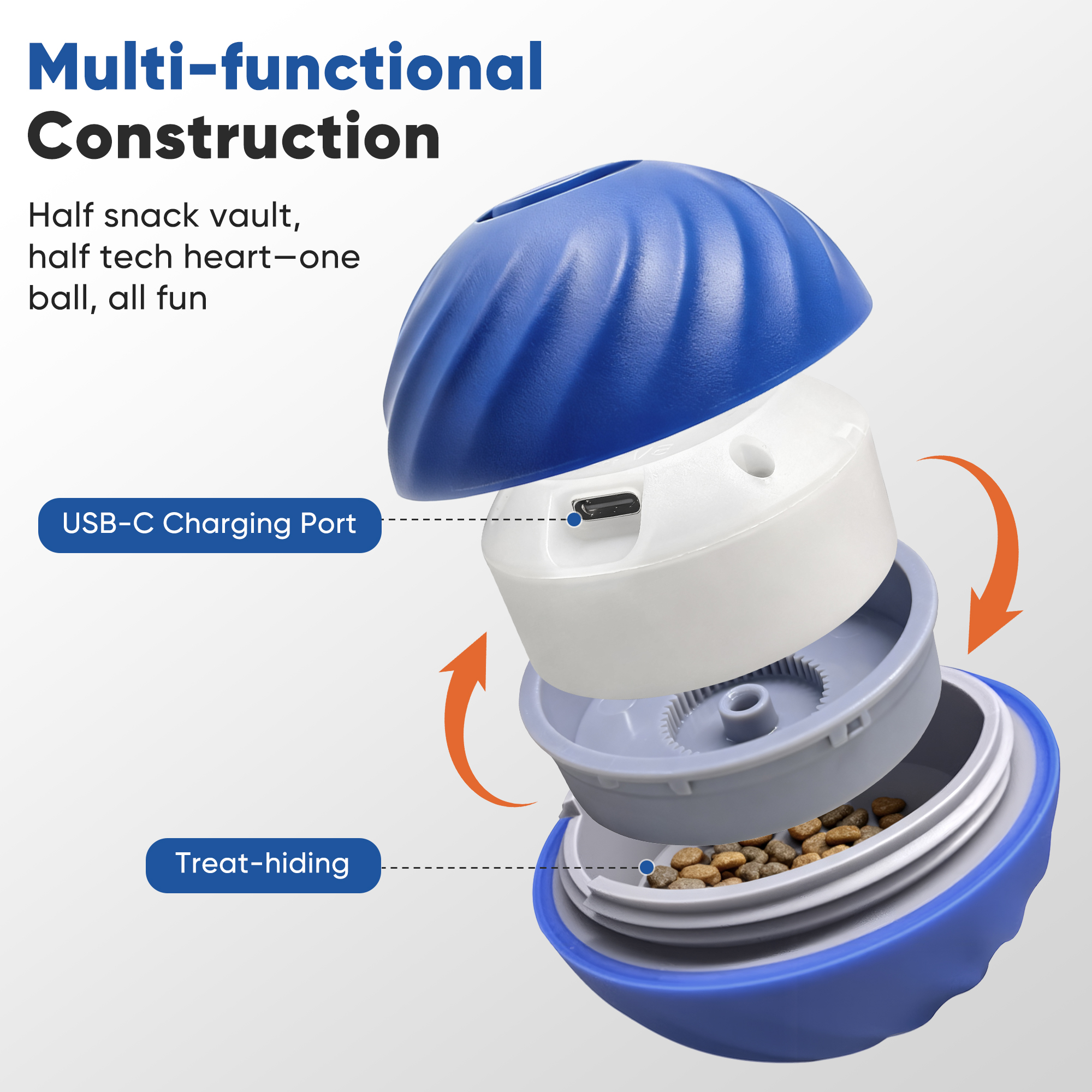 "Petbobi Interactive Dog Ball, USB Rechargeable Moving Dog Toy for Treat Dispensing, 2.87"" Blue Washable TPU Puzzle Ball, Interactive Dog Toys for Small & Medium Dogs, Boredom & Anxiety Relief  "