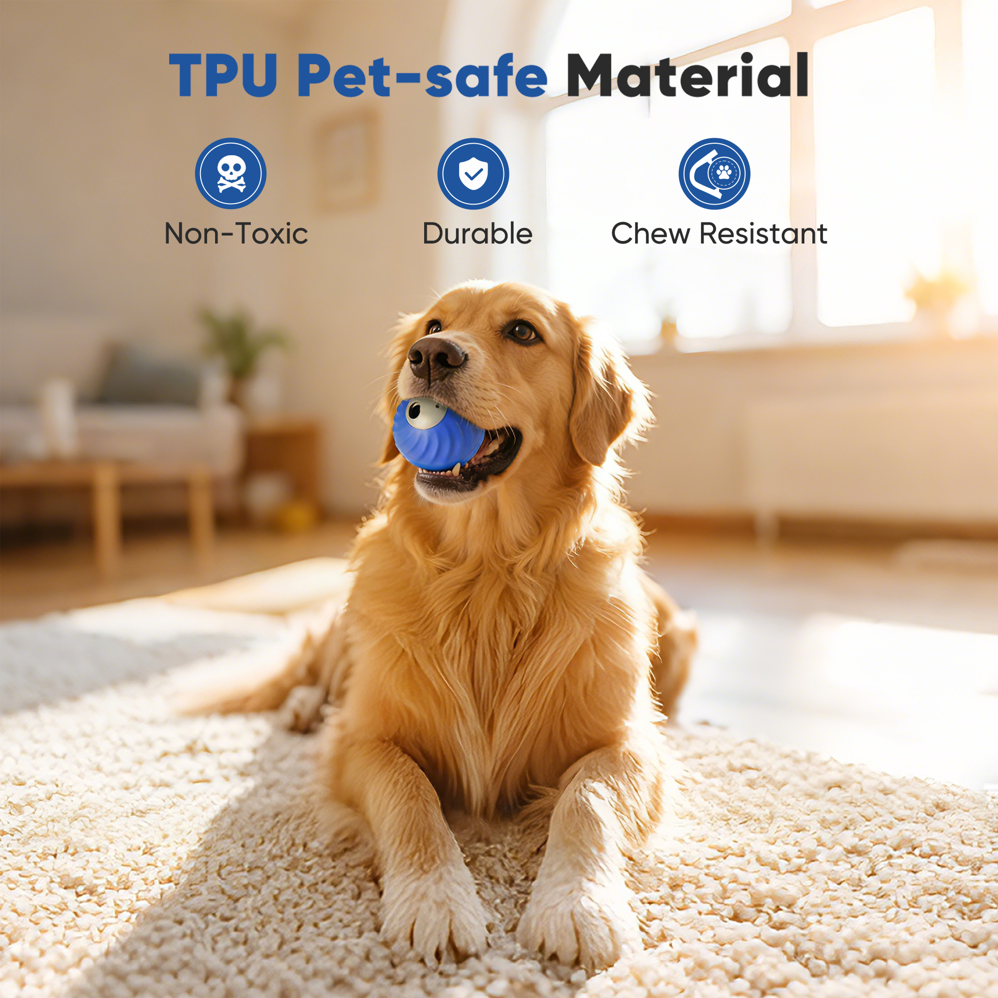 "Petbobi Interactive Dog Ball, USB Rechargeable Moving Dog Toy for Treat Dispensing, 2.87"" Blue Washable TPU Puzzle Ball, Interactive Dog Toys for Small & Medium Dogs, Boredom & Anxiety Relief  "