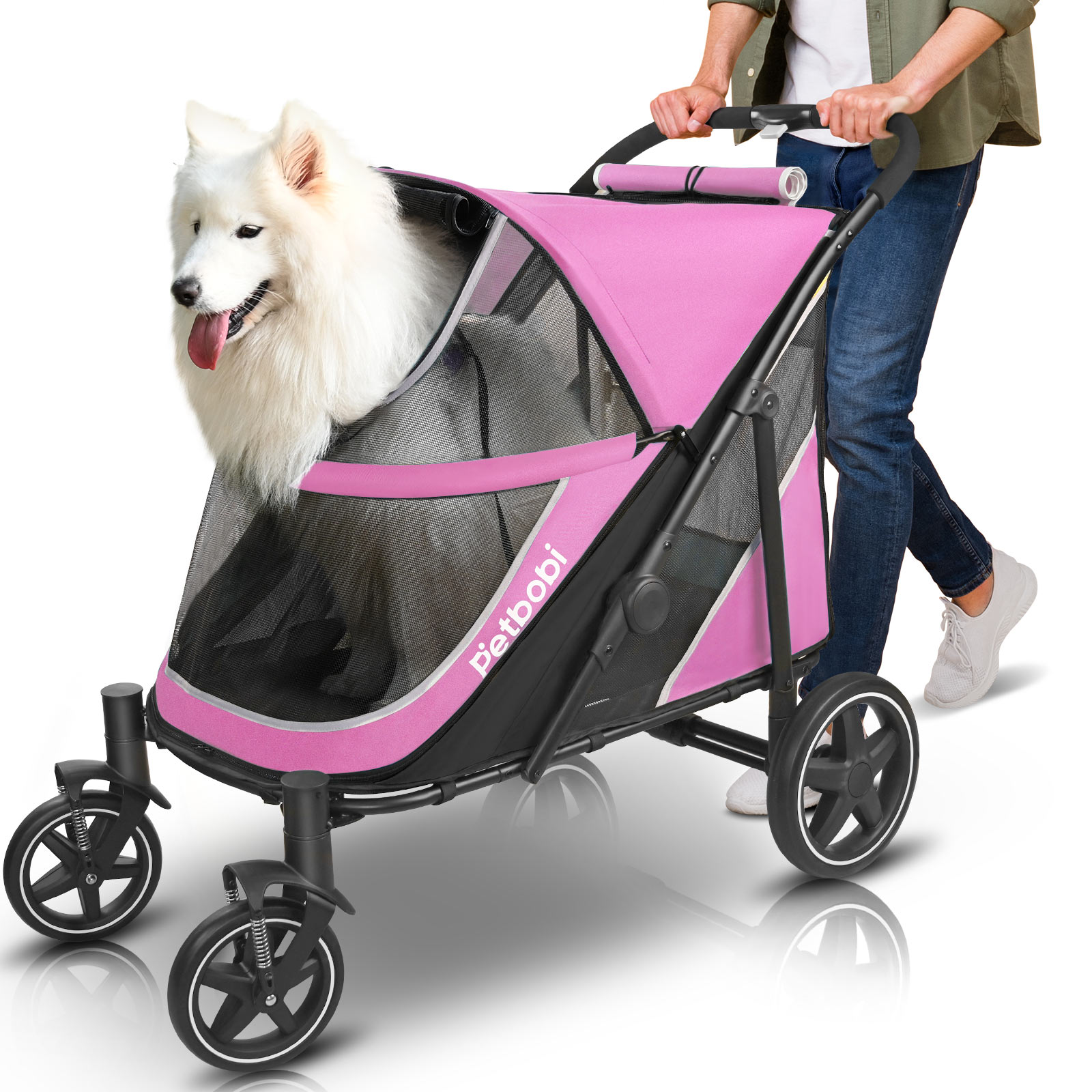 Petbobi Dog Stroller for Large Medium Dogs up to 80 lbs, Dual Entry