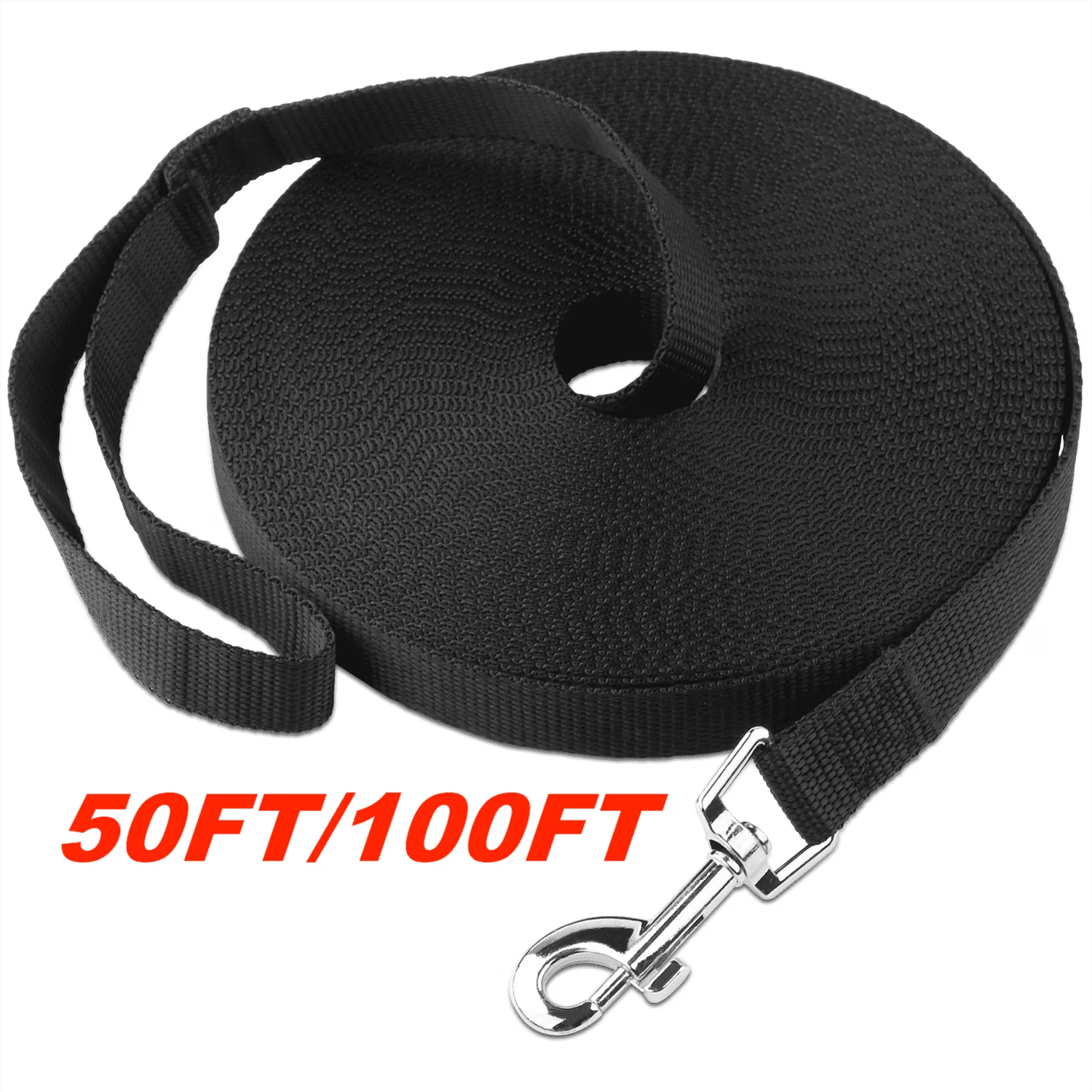 Petbobi Long Dog Leash Lead 50ft/100ft for Dog Training Obedience Recall Outdoor Playing Camping, Black