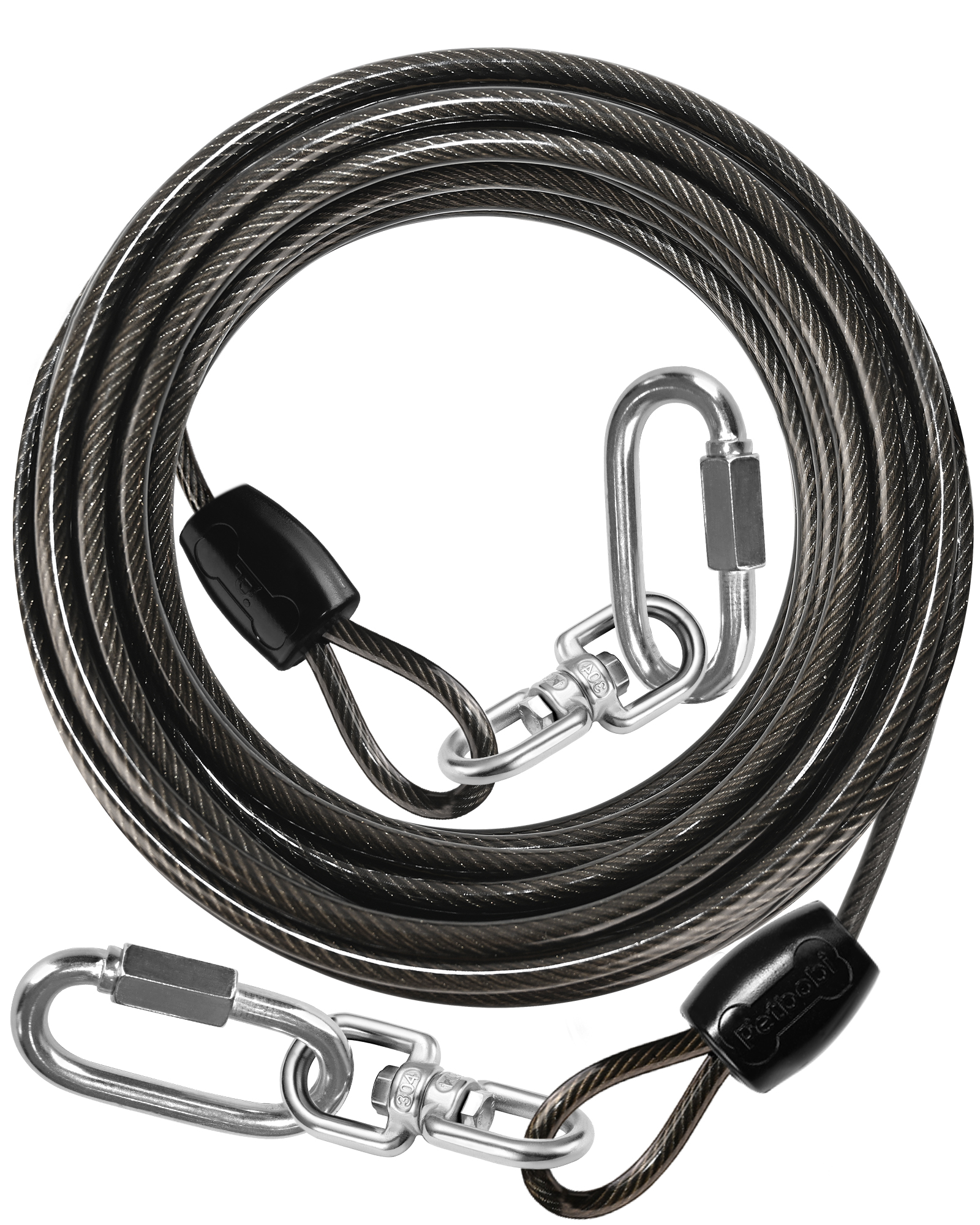 Petbobi Heavy Duty Dog Tie Out Cable 40ft Extra Strong Wire Cable for Large Dogs up to 300lbs, Black