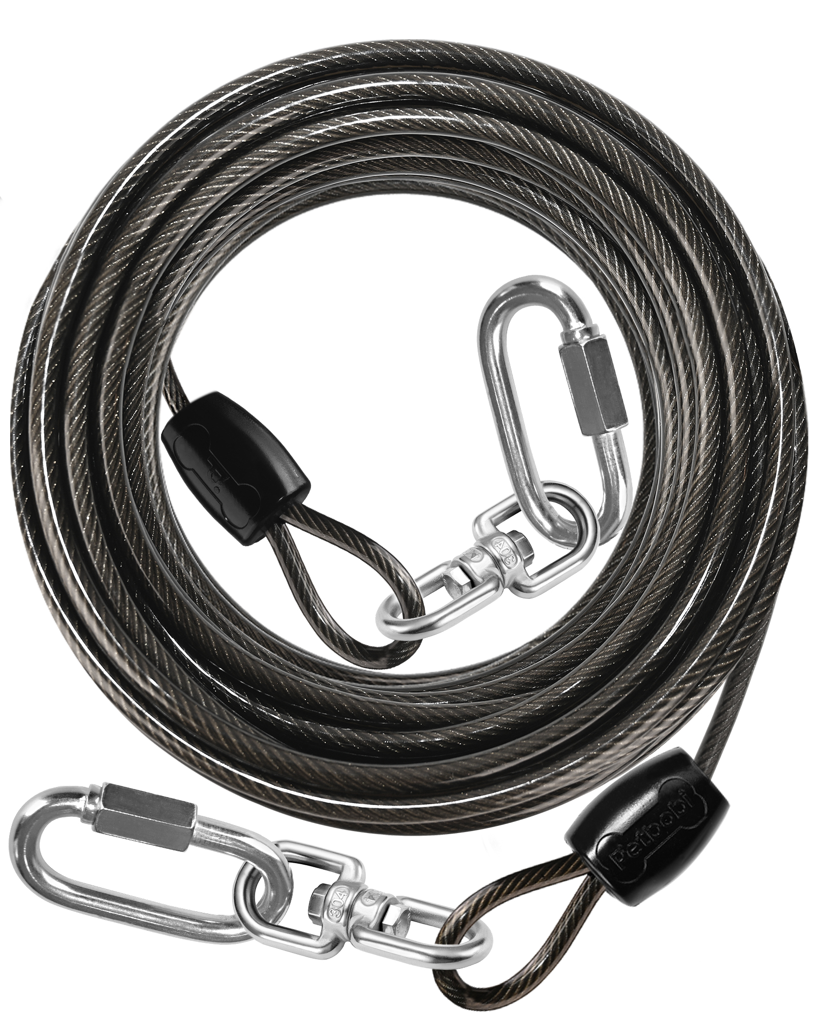 Petbobi Heavy Duty Dog Tie Out Cable 50ft Extra Strong Wire Cable for Large Dogs up to 300lbs, Black