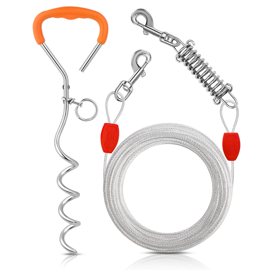 Dog Tie-out Cable & Stake - Silvery