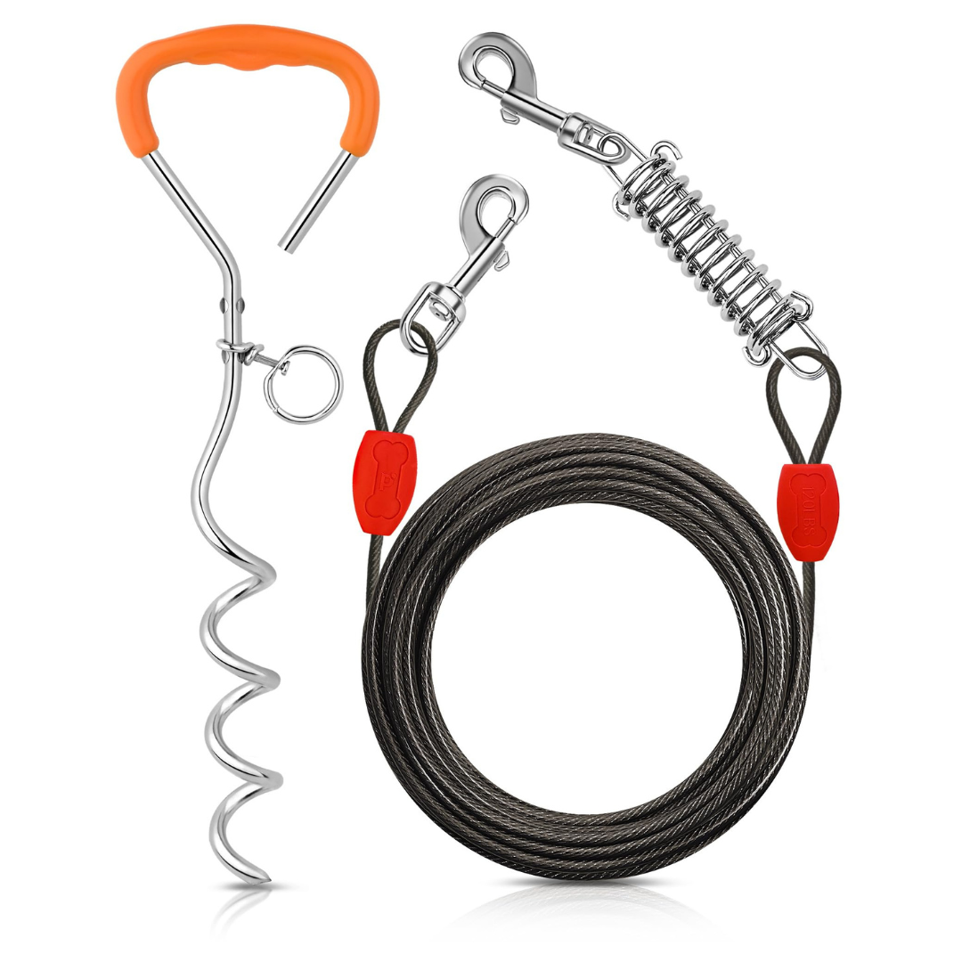 Dog Tie-out Cable & Stake - Black
