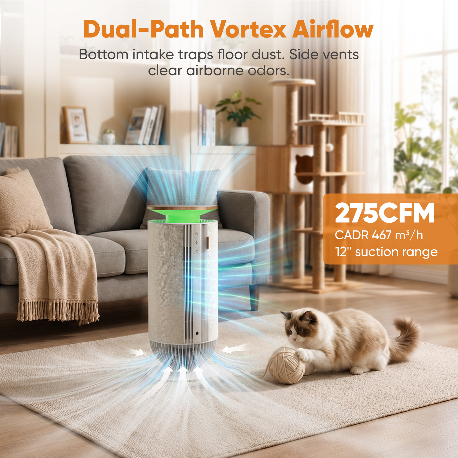 Petbobi Air Purifier for Home Large Room 3630 Sq Ft, Dual Efficient Filter