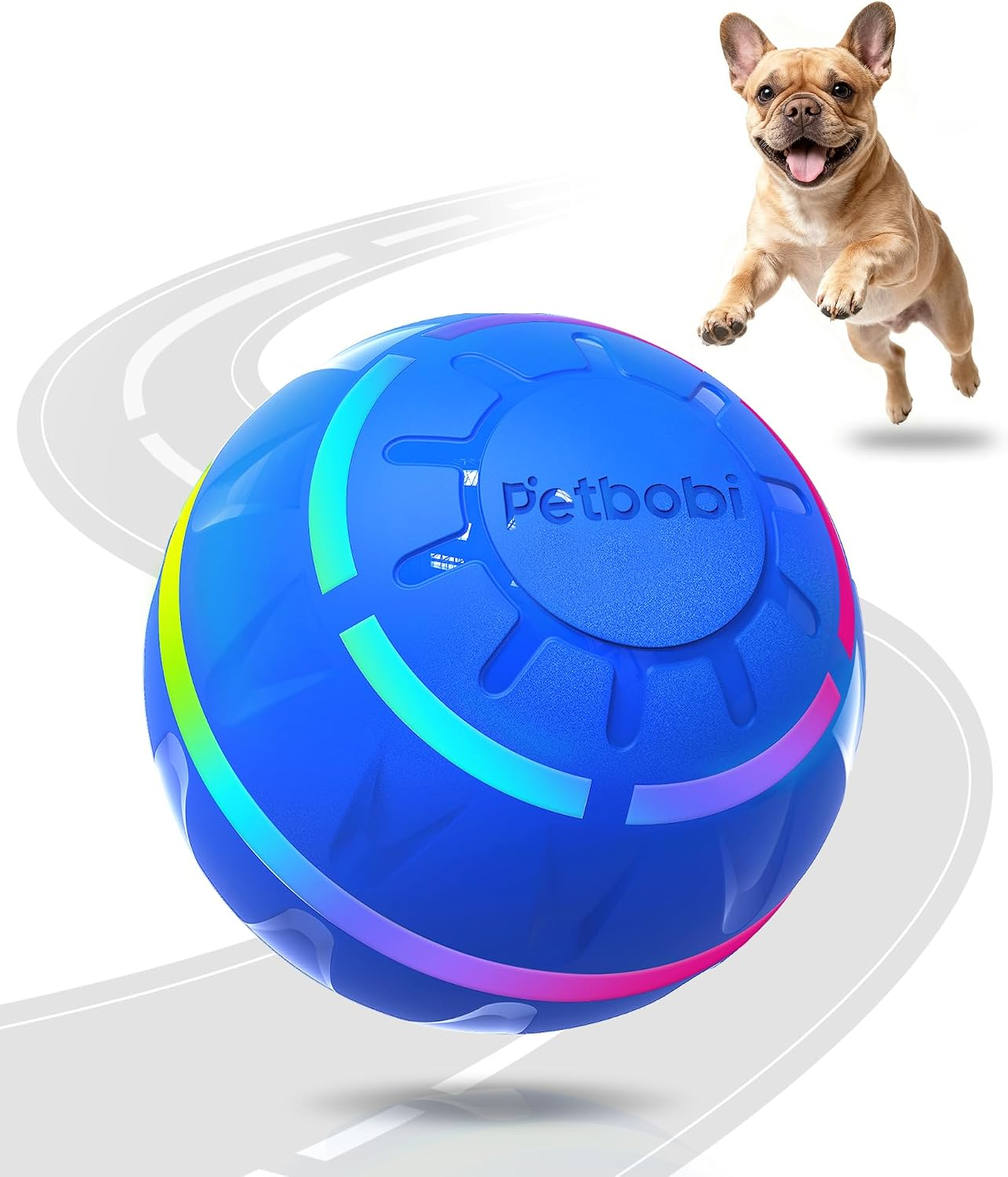 Petbobi Interactive Dog Toys – USB Rechargeable Automatic Rolling Ball with LED Light, Smart Bouncing Ball for Small Medium Pets to Exercise, Durable TPU Shell, Dog Toys to Keep Them Busy, Blue